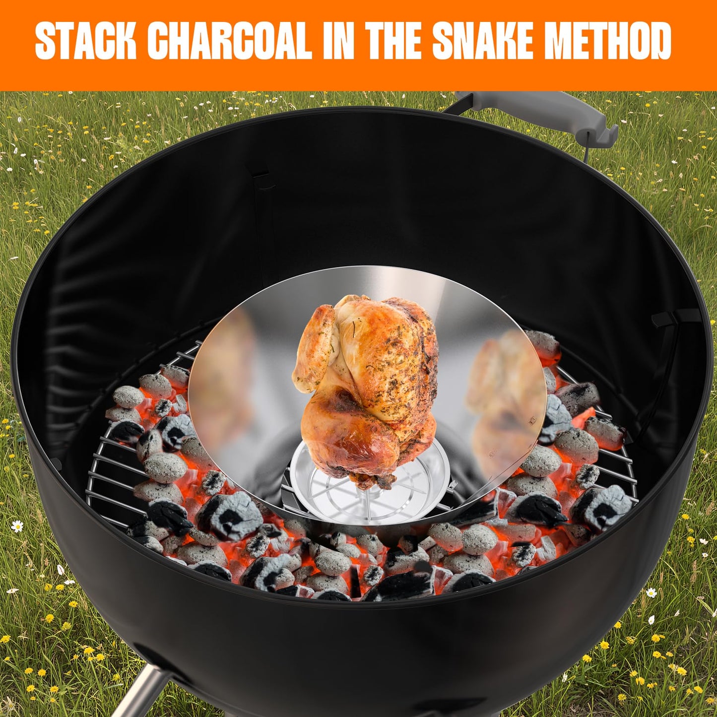 only fire Stainless Steel Charcoal Briquet Holder BBQ Whirlpool for Weber Kettle, WSM Smoker, Big Green Egg Grills