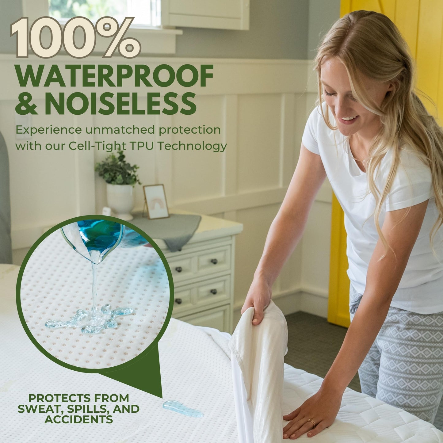 Twin Size 39x75” Premium Organic Cotton Waterproof Mattress Protector, 100% Cotton Top, Hypoallergenic, Cooling Mattress Pad Cover, Soft & Breathable Fitted Sheet Style up to 18" Deep - Rest Line