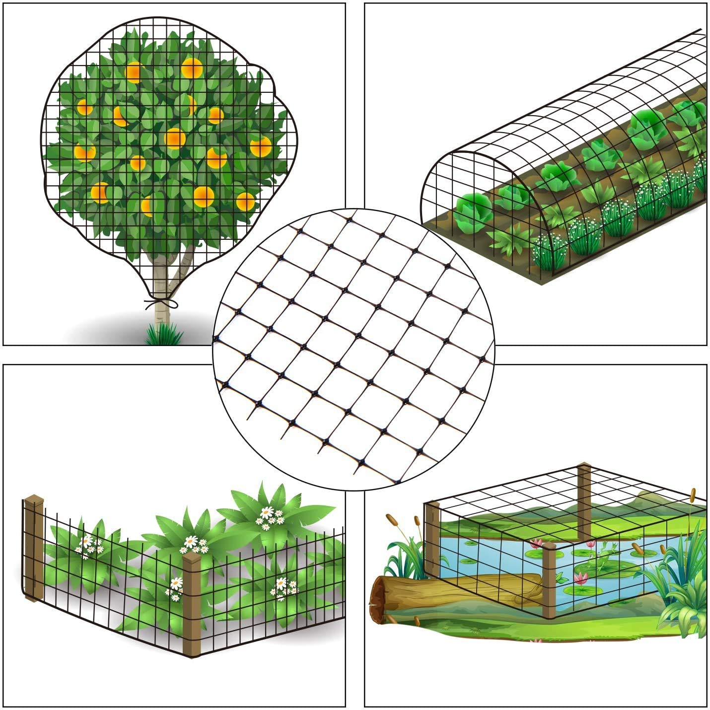 Bird Netting 6.8 x 100 FT - Ohuhu Heavy Duty Reusable Garden Netting with Cable Ties & Ground Nails, PP Material Anti-Bird Deer Fencing for Fruit Trees, Vegetables, Plants, Garden Protection