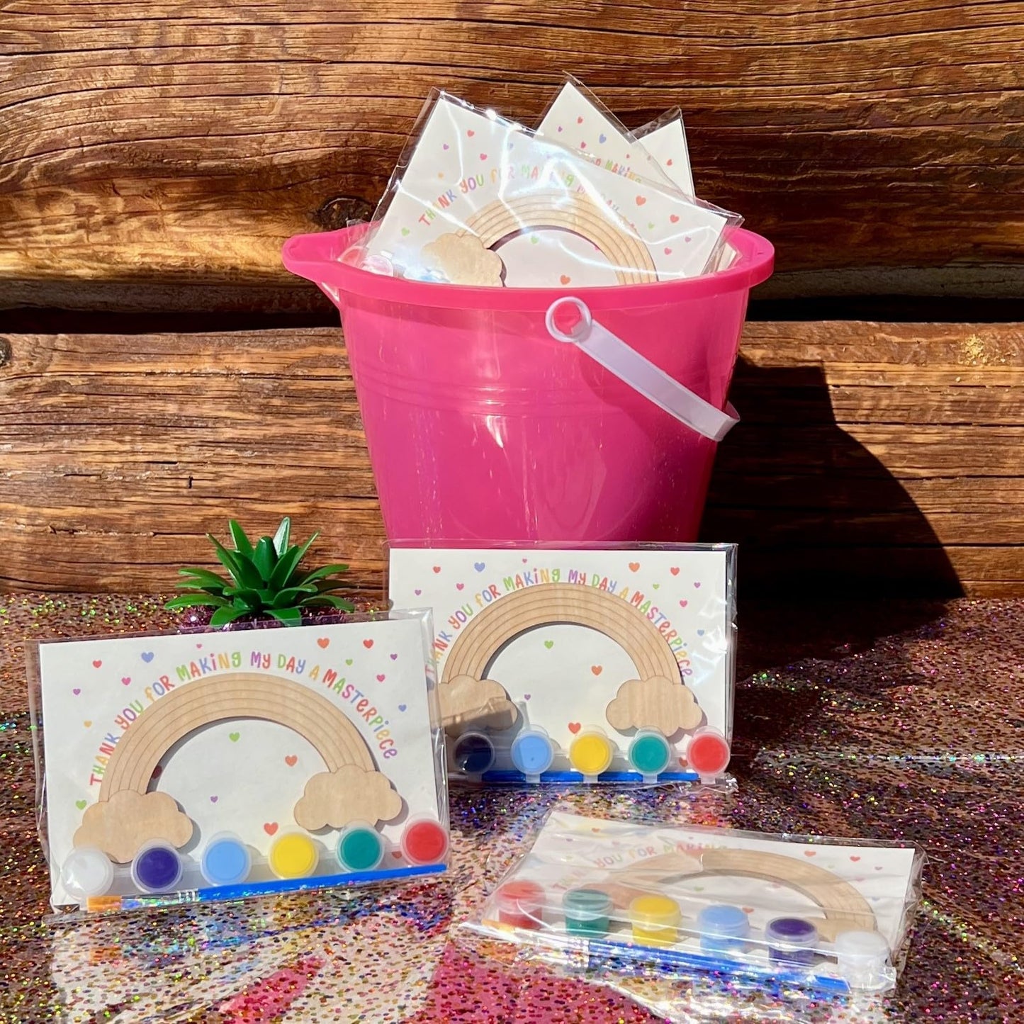 12-Pack Pre-Packaged Rainbow Party Favors for Kids, Wooden Rainbow Cutouts with Magnets & Painting Kits, Birthday Thank You Gifts for Guests, Rainbow Theme Party Decorations