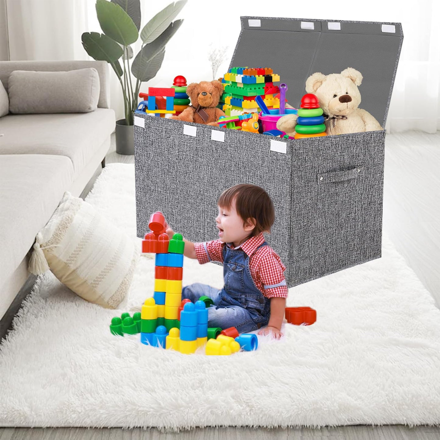 VERONLY Large Toy Box Chest Storage with Lid - Collapsible Kids Toys Boxes Organizer Bins Baskets Container with Handles for Boys, Girls, Nursery, Playroom, Clothes, Blanket, Bedroom(Light Gray)