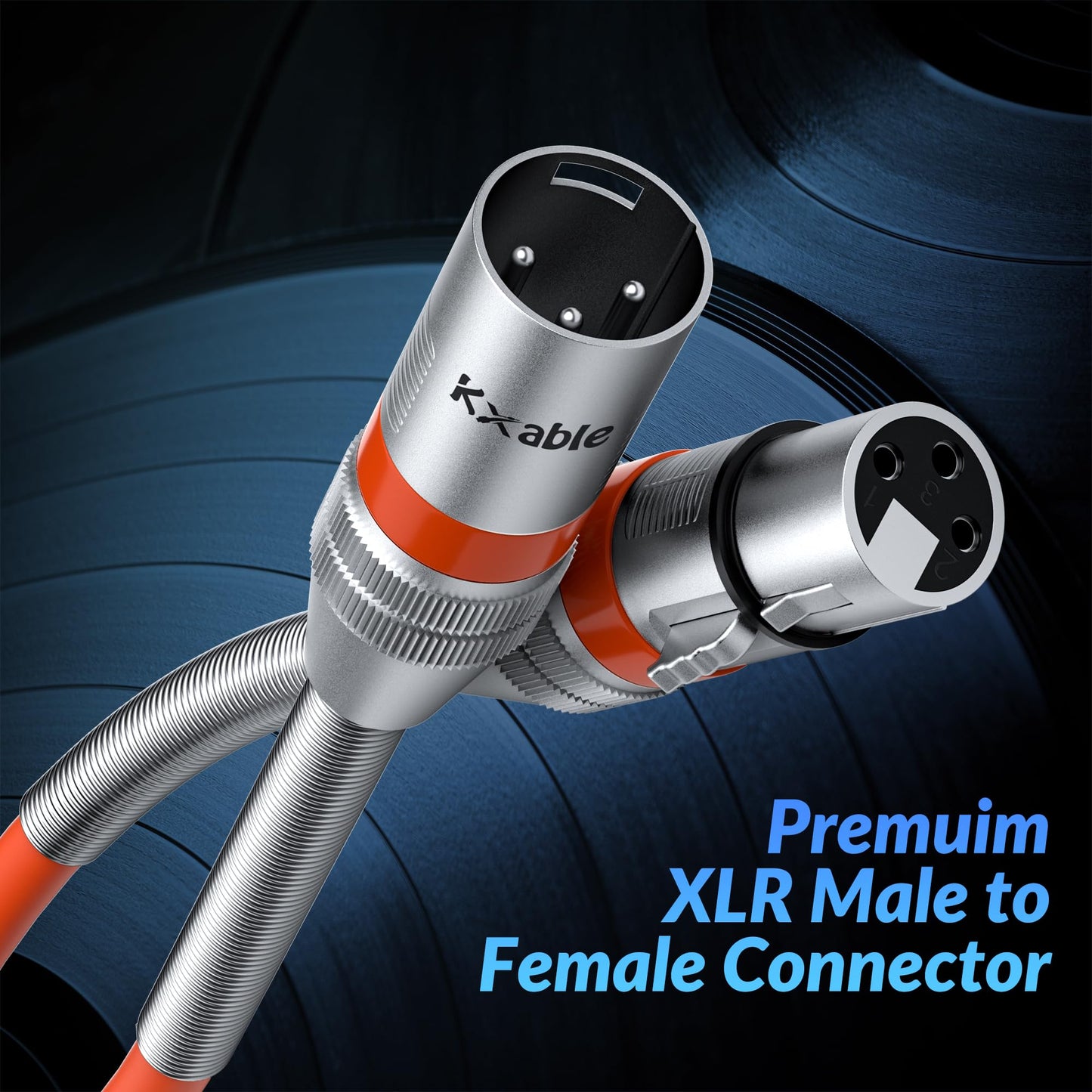 Kxable XLR Microphone Cable 100 FT, XLR Male to Female Balanced Mic Cable, 3-Pin Shielded Speaker Cord, Zinc Alloy Connectors, 22AWG Pure Copper, Metal Spring SR, Recording Studio, Podcast, Orange