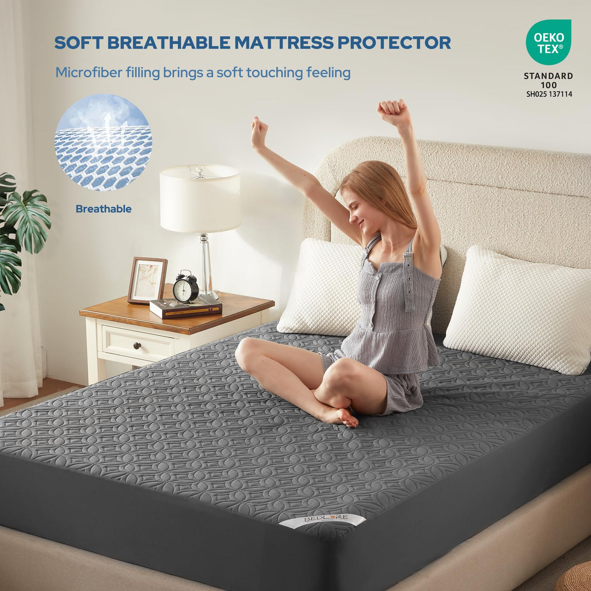 Waterproof Mattress Protector King Size, Mattress Pad with Deep Pocket Fitted Up to 6-21 inches, Soft & Breathable Dirt-Proof Bed Mattress Cover Washable for Home, Bedroom (Gray, 2 Pack)