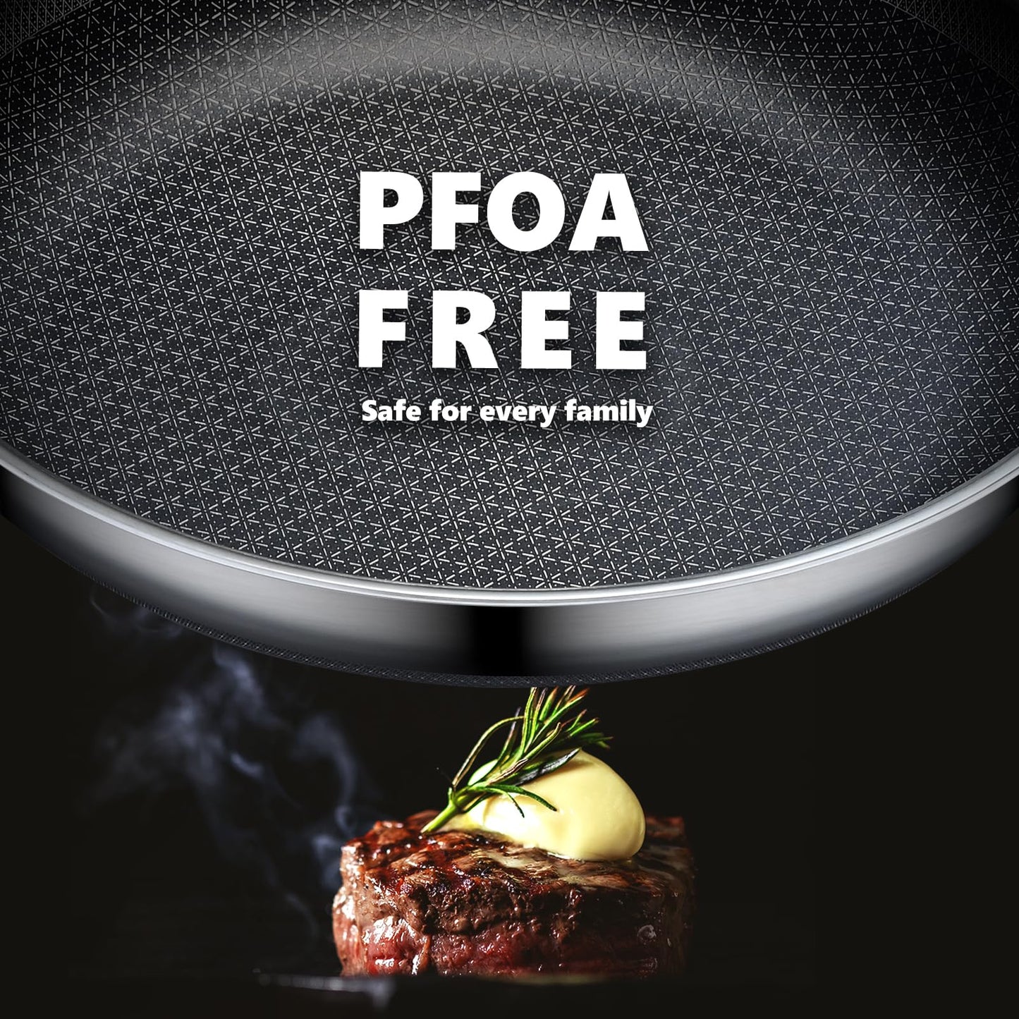 Frying Pan, 12 Hybrid Non Stick Frying Pan, Dishwasher Oven Broiler Safe, Non Toxic Chef's Pan, PFOA Free Cookware, Compatible with All Cooktops
