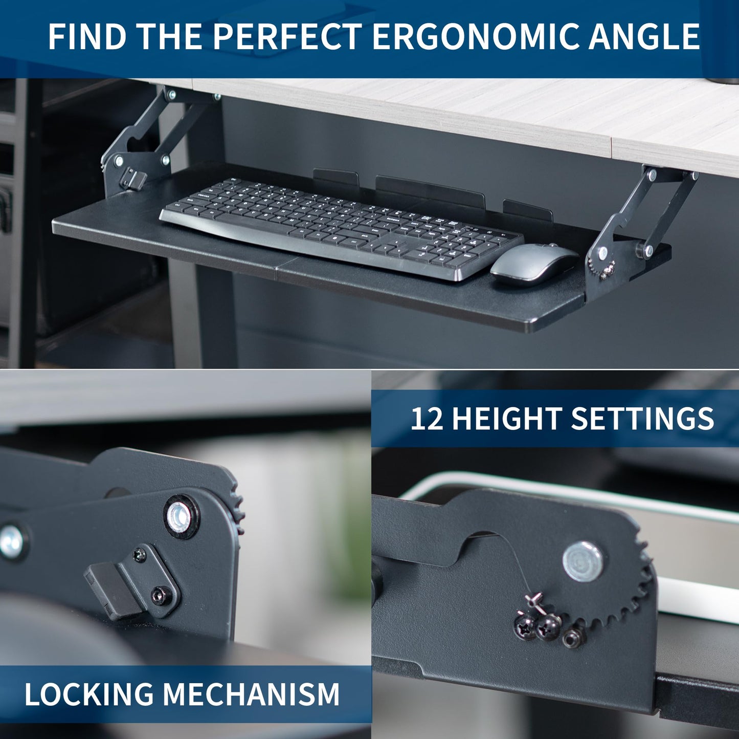 VIVO Large Under Desk 27 x 11 inch Computer Keyboard and Mouse Tray with Swinging Height Adjustment, 12 Settings, Platform Drawer for Typing, Holds 11 lbs, Black, MOUNT-KB08S