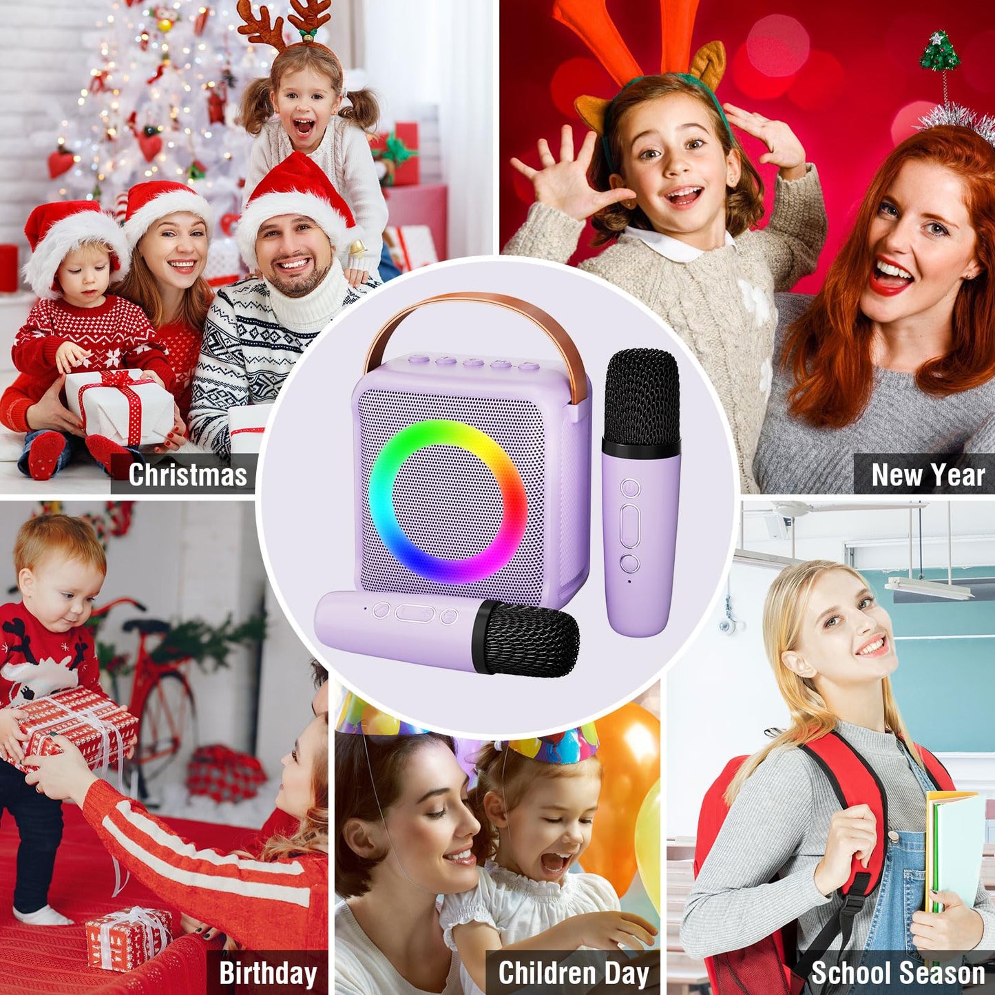 Ankuka Karaoke Player,Karaoke Microphone Machine for Kids, Portable Speaker with 2 Wireless Microphone Karaoke Player for All Smartphones,Family,Home Party,Birthday Gifts(Purple)