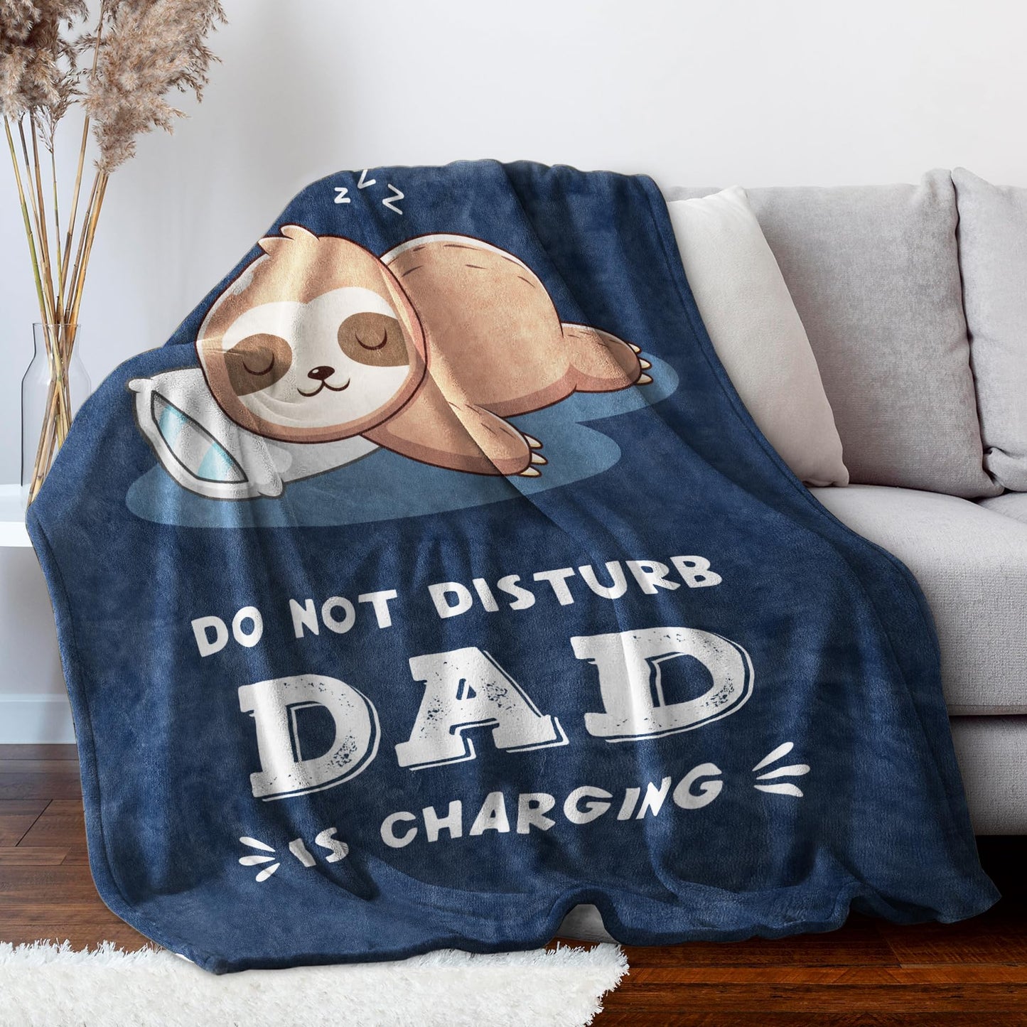 Funny Gifts for Dads Fathers Day, Dad is Charging Sloth Blanket, Dads Birthday Gift from Daughter Son, Dad Gift for Christmas Fathers Day, Soft Sloth Throws Blanket for Father 60" x 50"