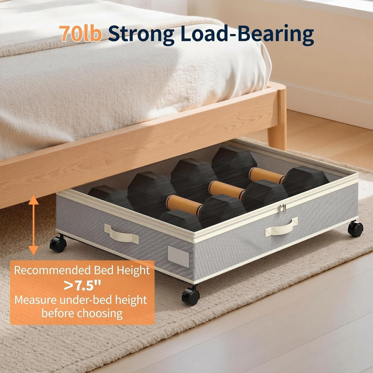 Yecaye 80L Under Bed Storage with Wheels, 2 Pack Under Bed Storage Containers with Lid, Rolling Underbed Storage Drawer, Metal Under Bed Shoe Storage for Clothes, Shoes, Blankets, Grey