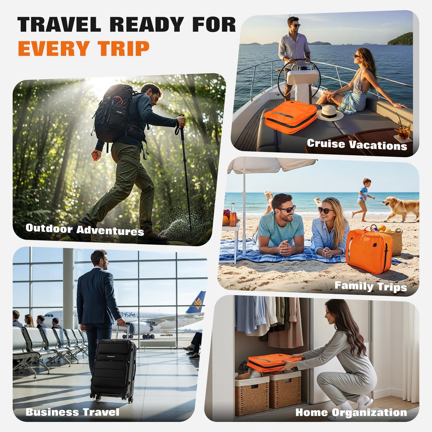 Vacuum Bags for Travel with Wired Pump, Travel Compression Bags for Clothes, 180° Open Zipper, Save 80% Space, IP68 Waterproof Space Saver Bags for Suitcase Backpack Home Storage (2 Pack + Pump)