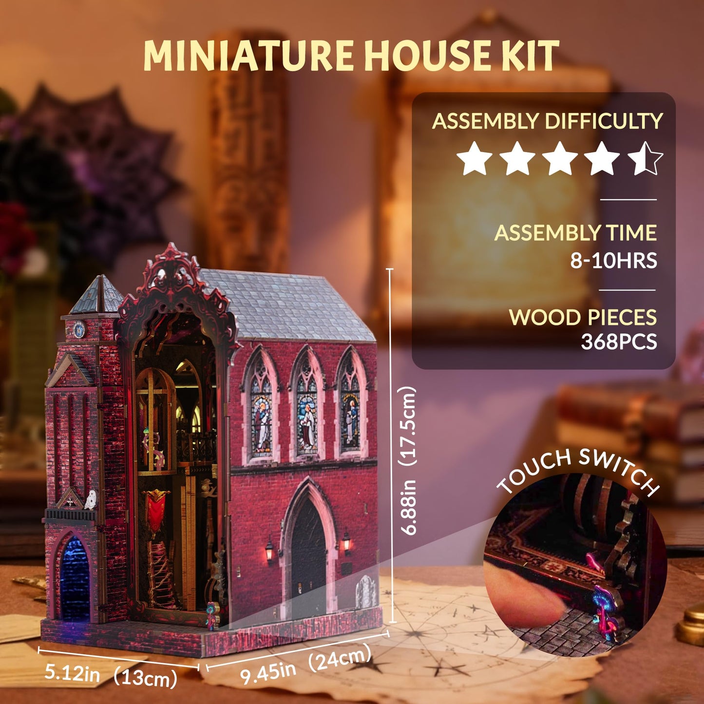 Book Nook Kit, DIY Miniature House Dollhouse Crafts Kit for Adults and Teens, Magic Castle 3D Wooden Puzzle Booknook Build Bookshelf Decor, Gifts for Family and Friends（Arcane Sprire）