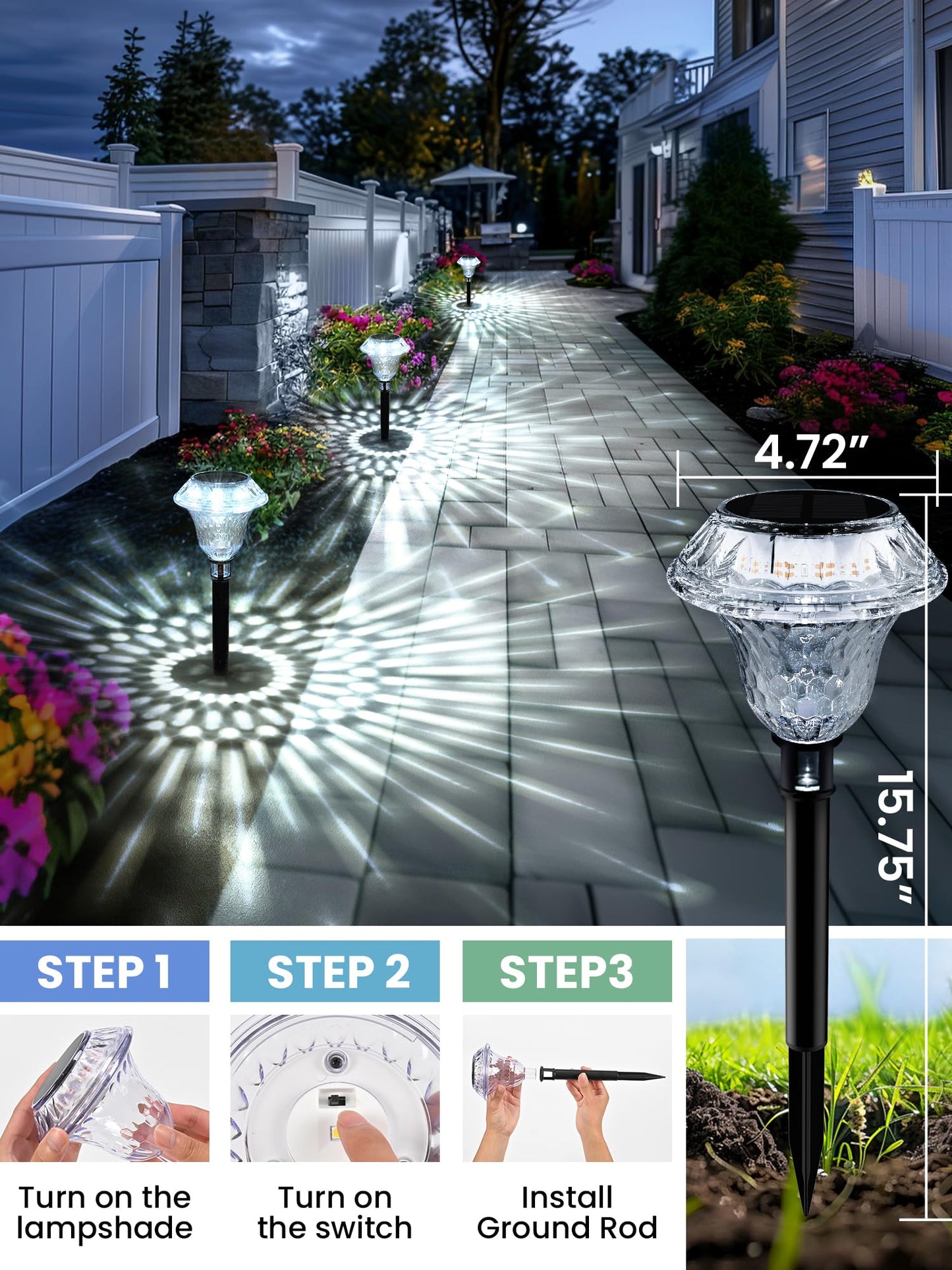 SOLPEX Solar Lights Outdoor, Pathway Garden Decor Lights, Solar Powered Waterproof Decoration for Patio Front Porch Yard Outside Landscape Lighting(6 Pack Cold White)