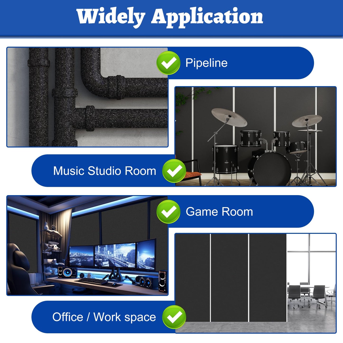Wintcomfort 2 Pack High Density Self-adhesive Acoustic Foam, 12 x 71 Inches, 11.8 sqft Thicken Sound Proof Foam, Heat/Sound Insulation Roll Acoustic Treatment Foam for Home Office Recording Studio