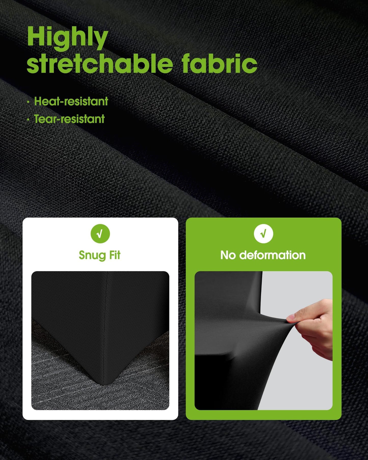 Pureegg Spandex Tablecloth 6ft - 4 Pack, Fitted and Tight Table Cloth for Rectangular Table, Wrinkle-Free and Stretch Table Cover for Party, Wedding, and Banquet, Black, 72" L x 30" W x 30" H