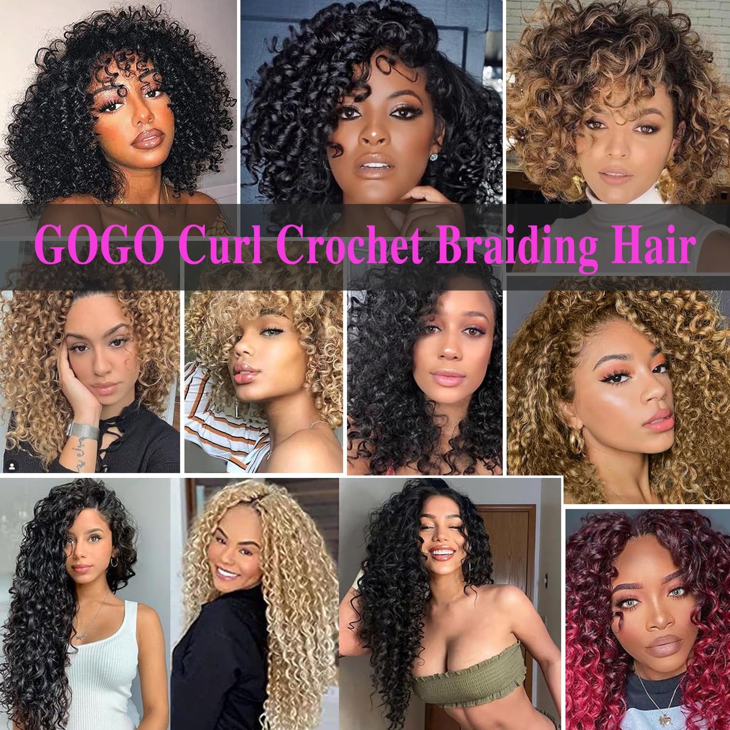 14 Inch Pre Looped Crochet Hair for Black Women - Gogo Curl/Beach Curl/Ocean/Water/Deep Wave Crochet Hair 8 Packs, Synthetic Hair Tangle-Free Natural Look Curly Hair Extensions (1B)