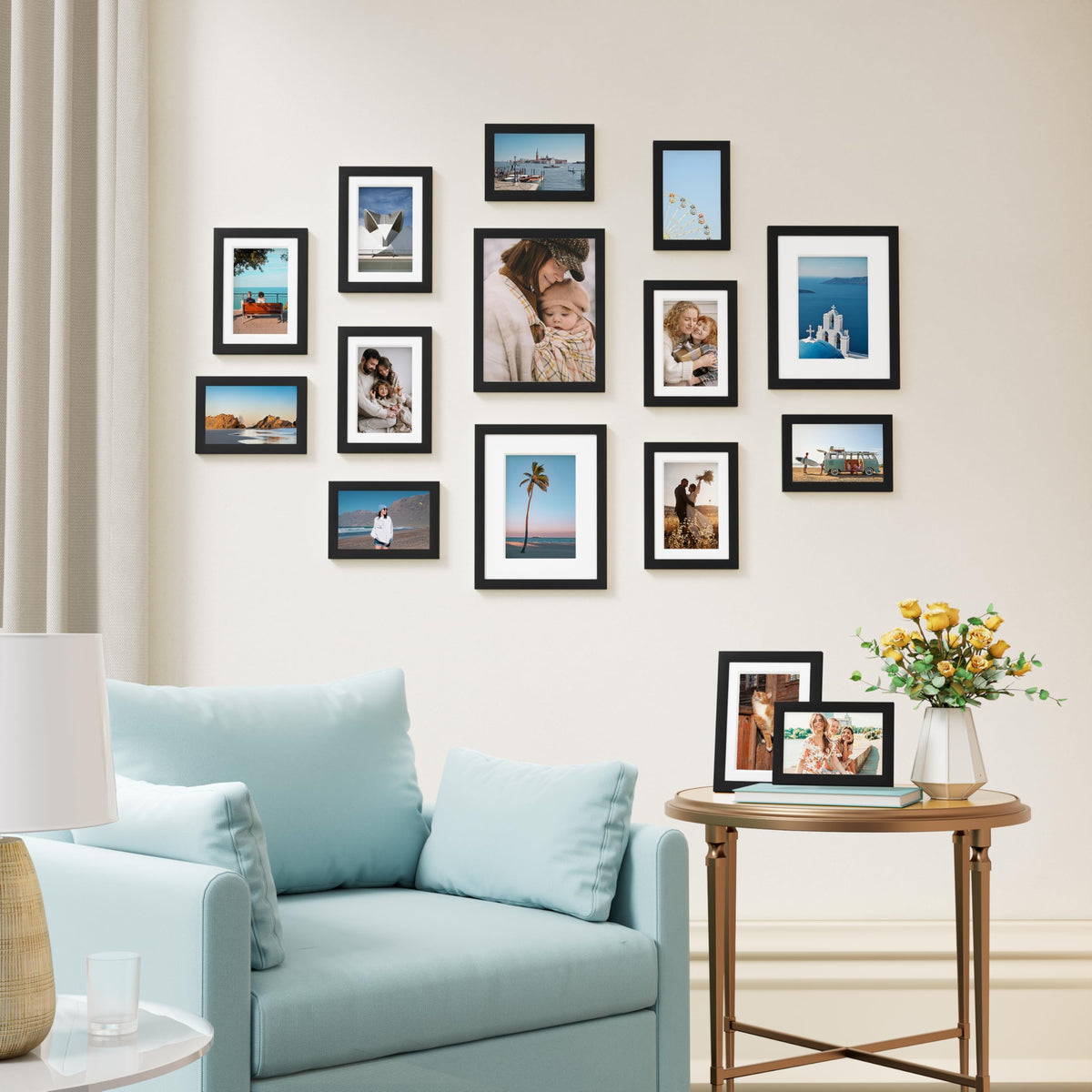 Vittanly 15 Pack Black Picture Frames Gallery Wall Frame Set for Mounting or Tabletop Display, Multi Sizes Collage Photo Frames Including 3pcs 8x10, 6pcs 5x7, 6pcs 4x6