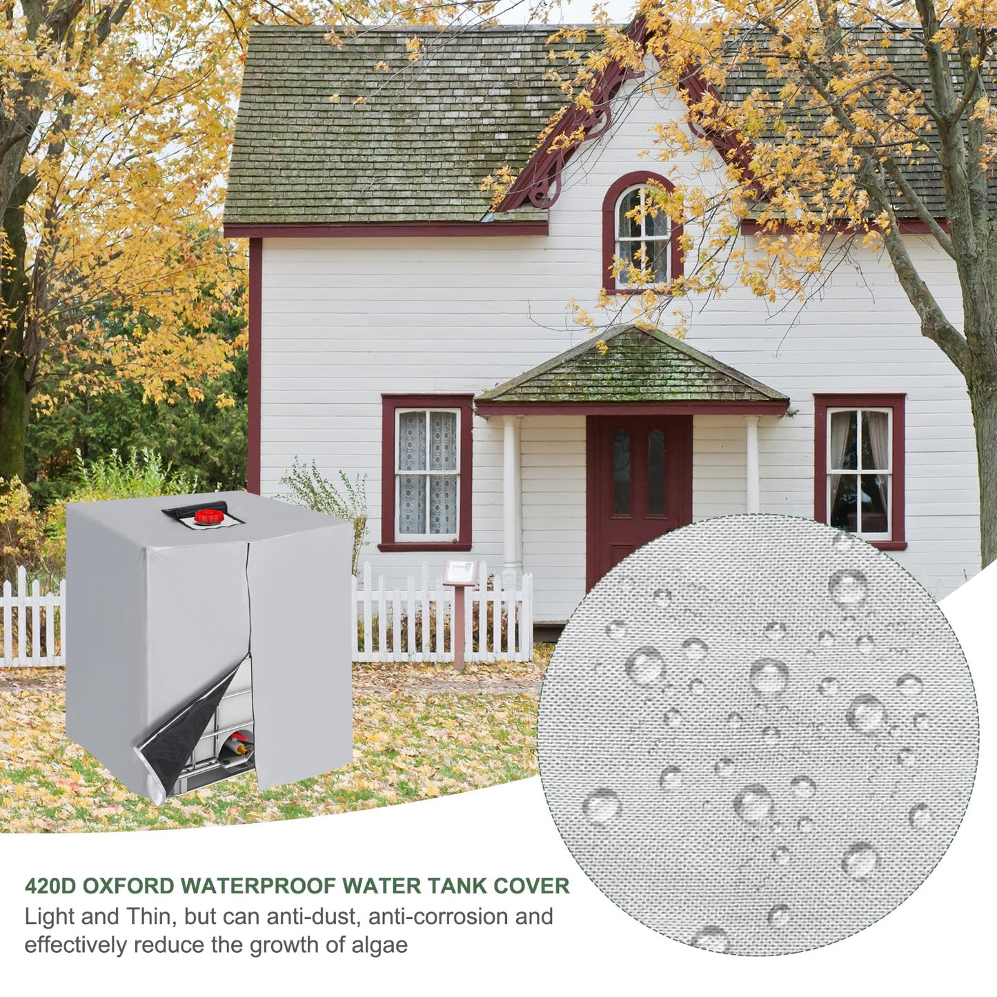 PATIKIL IBC Tote Cover 275 Gallon 420D Fabric Sunshade Waterproof Water Tank Protective Cover with Zipper for 1000L Outdoor Garden Water Ton Rain Barrel, Silver (120 * 116 * 100cm)