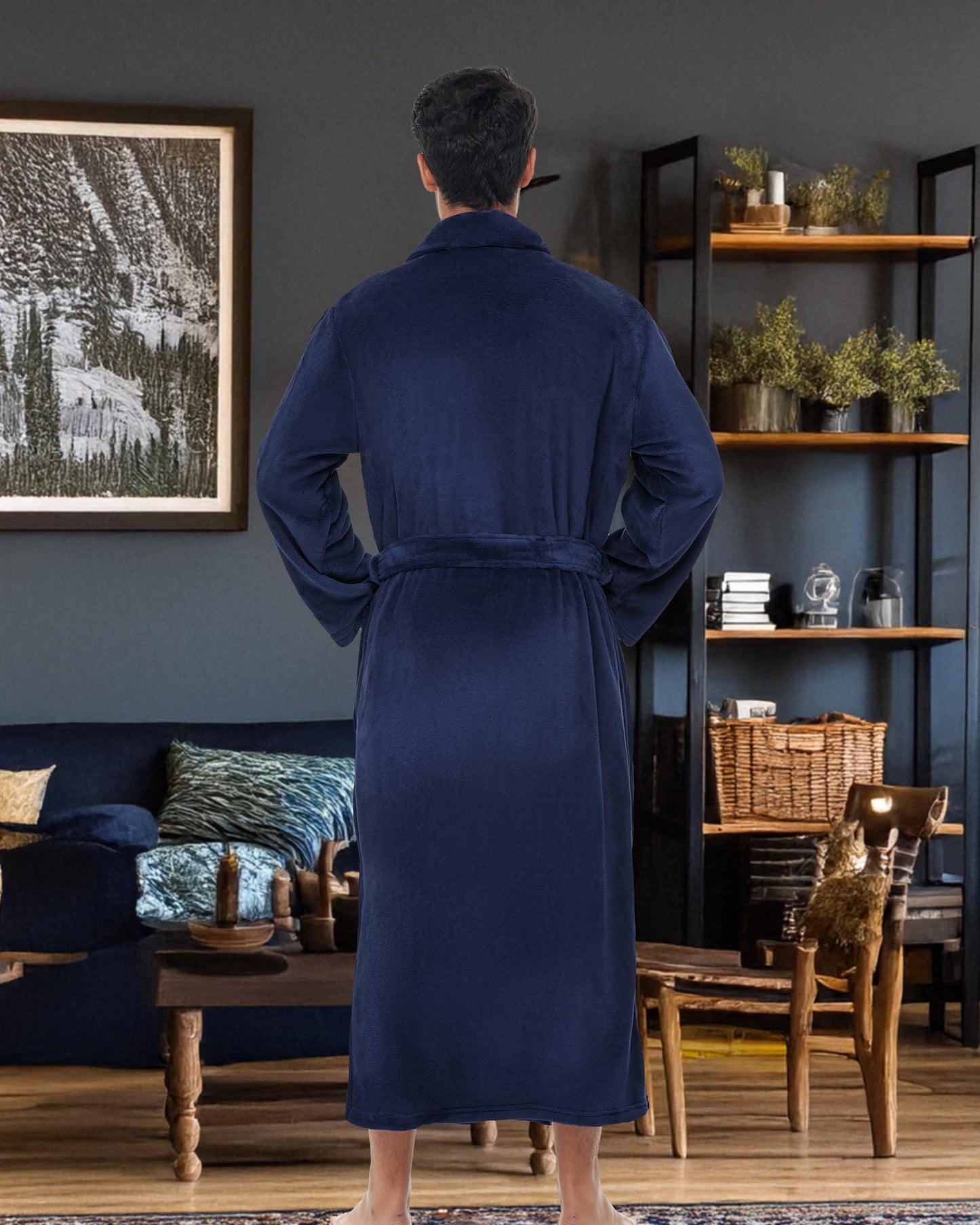 Alexander Del Rossa Long Mens Robe Full Length Big and Tall Bathrobe for Men, Mens Bath Robes Navy Blue 3XL Tall (A0124NBL3XLT), Navy Blue, 3X Tall