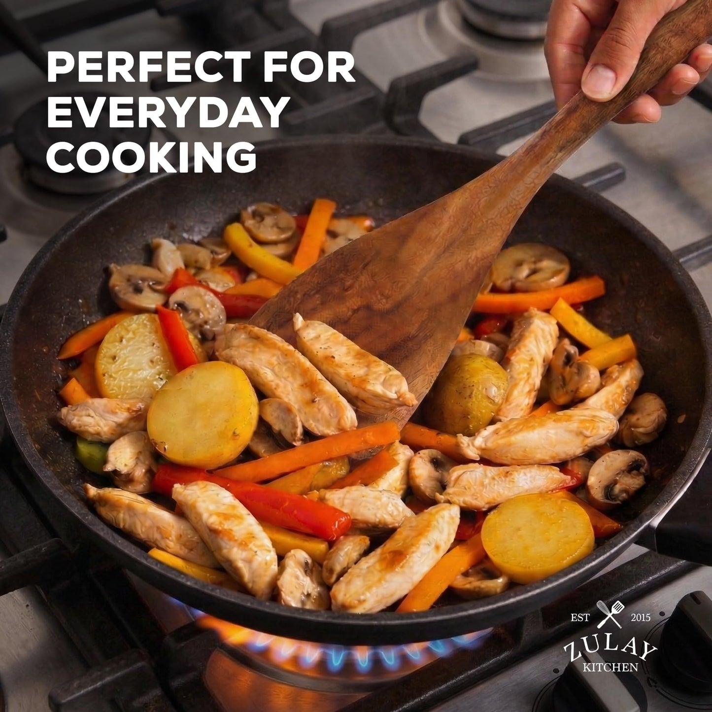 Zulay Kitchen 6-Piece Wooden Spoons for Cooking - Smooth Finish Teak Utensils - Soft Comfortable Grip Wood Spoons - Non-Stick Wooden Cooking Utensils - Teak Spoon Utensil Sets