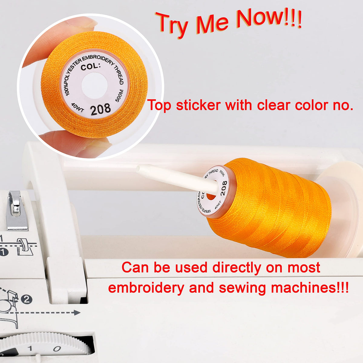 63 Spools Polyester Machine Embroidery Thread Kit 500M Compatible with Brother Colors