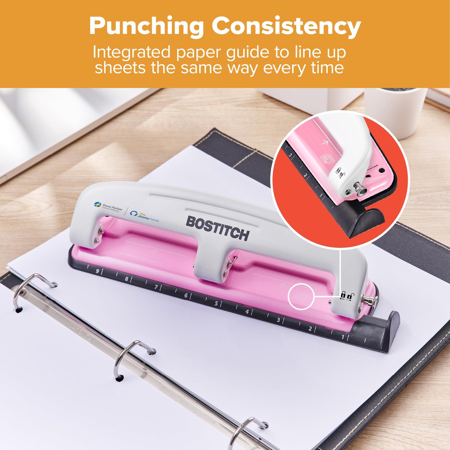 Bostitch inCOURAGE 12 Reduced Effort 3-Hole Punch, 12 Sheets, Pink (2188)