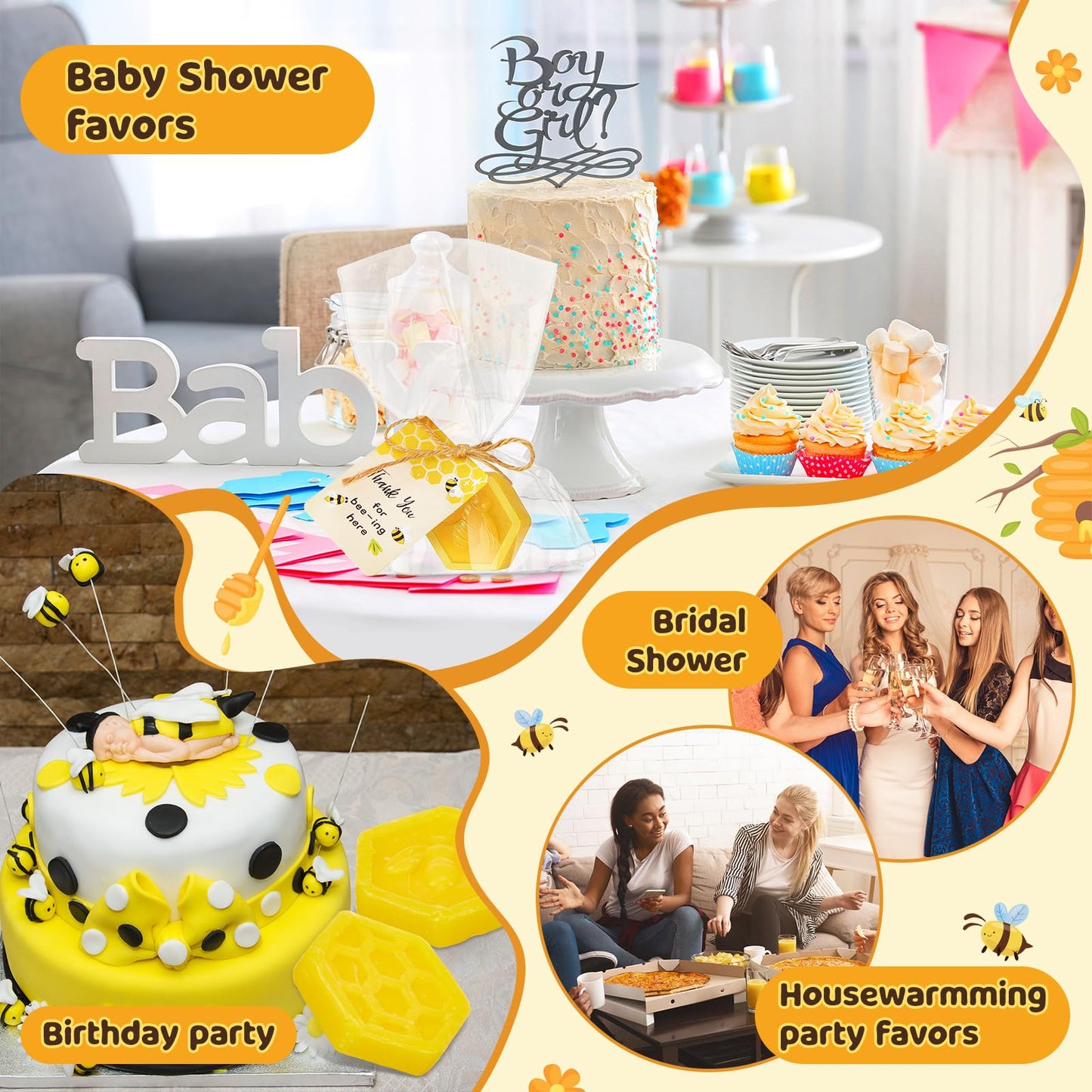 Otuuz 48 Pcs Baby Shower Favors Bee Party Favors Including Honeycomb Soap with Thank You Card Gift Honey Soap for Guest Gender Reveal Honey Gift Birthday Party Decorations (Yellow)