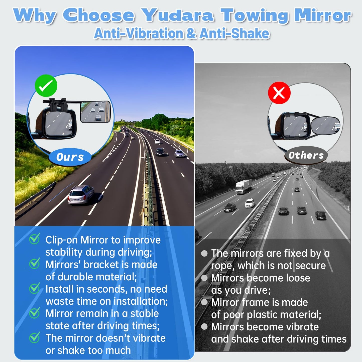 Universal Towing Mirrors, 2 Pack Universal Clip-on Side Mirror Extenders 360 Degree Rotation Adjustable Mirror Adjustable Side Mirror Extension for Towing,Suitable for Most SUV,Trailer,Jeep,RV,Truck ﻿