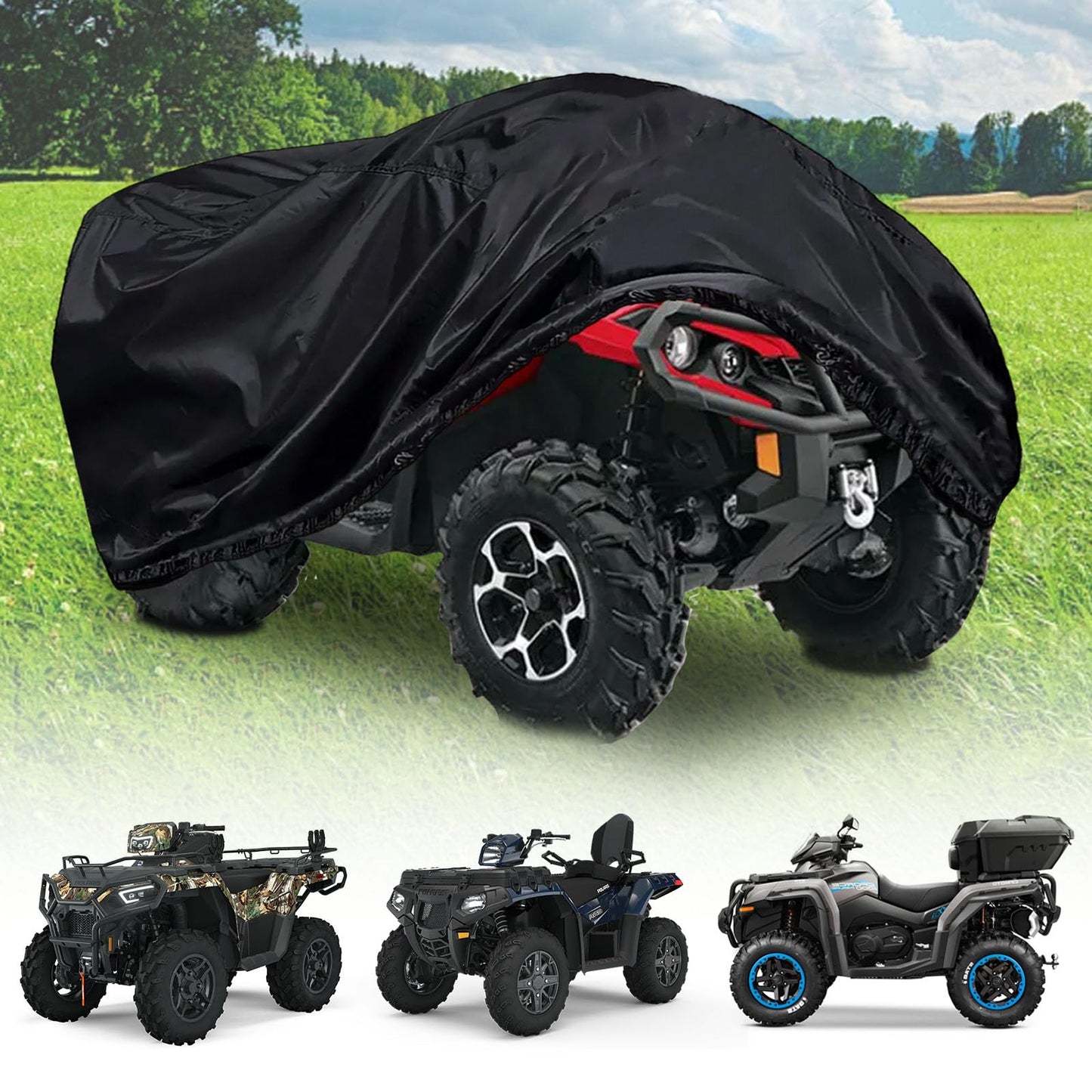 XXL ATV Cover 420D 4 Wheeler Cover Compatible for Can am Outlander Polaris Sportsman CFMOTO Yamaha Hisun Honda Heavy Duty Waterproof All Weather Protection (90.5''L x 49''W x 51''H)