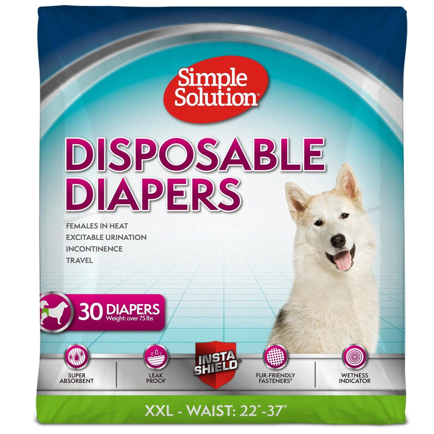 Simple Solution True Fit Disposable Dog Diapers for Female Dogs | Super Absorbent with Wetness Indicator | XXL | 30 Count
