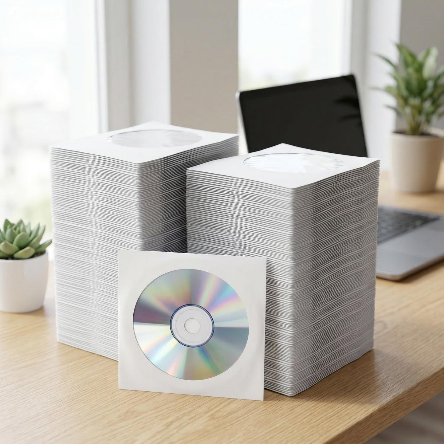 Fasmov 1000 Pack Thick White Paper CD DVD Sleeves Envelope with Clear Window and Flap, Dust Proof Protective Disc Storage for Music, Movies and Home Office