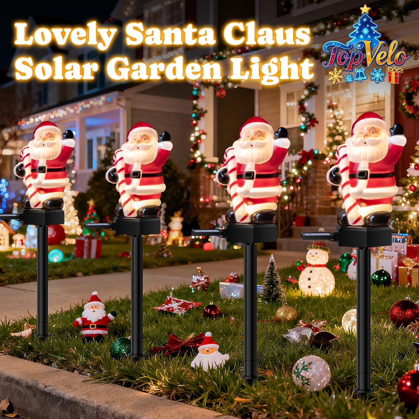 4 Packs Christmas Solar Garden Light with Santa Claus, 17.7 Inches Garden Solar Light Outdoor for Christmas Decoration, Auto ON/Off, IP65 Waterproof, Suitable for Courtyard, Pond, Walkway Decoration