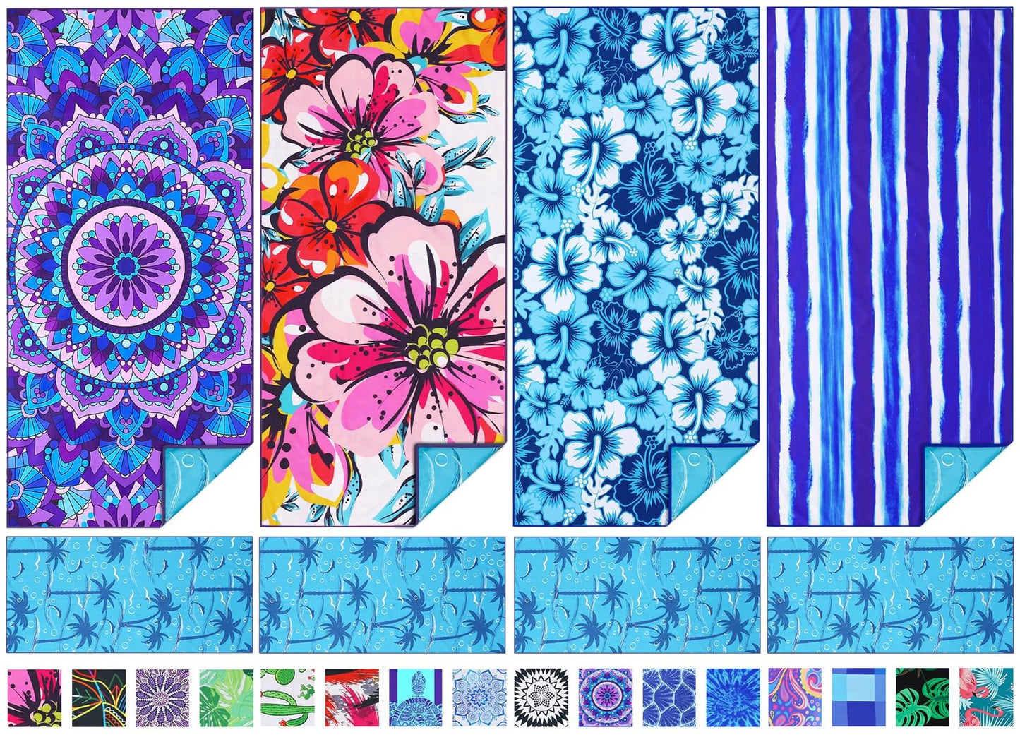 4 Pack Microfiber Thin Beach Towel Lightweight 71x32 Oversized Extra Large Sand Free Towels Quick Dry for Travel Pool Yoga Gym Sports Beach Accessories Vacation Essential Gift