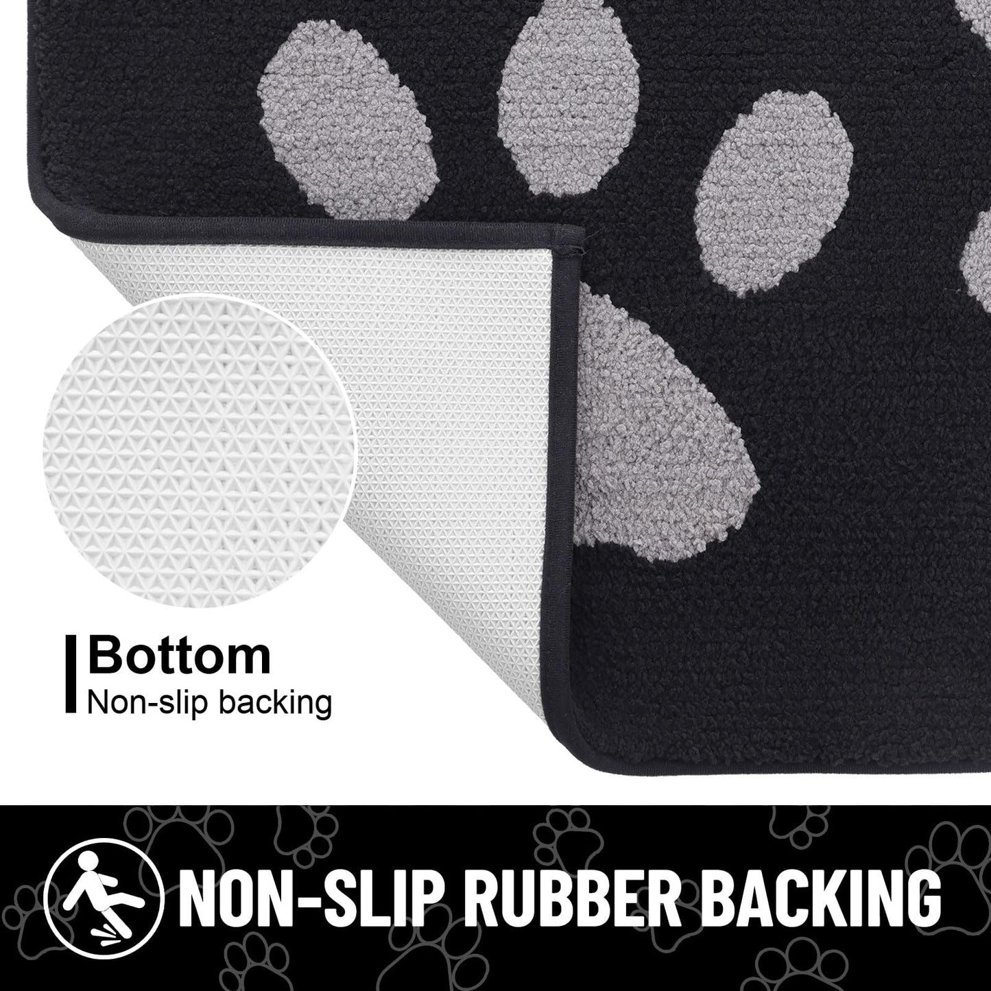 Arotive Indoor Door Mat, 24" x 59" Absorbent Dirt Resist Washable Front Back Door Mat, Non-Slip Low-Profile Dog Paws Entrance Doormat, Durable Inside Floor Mats for Entryway, Black