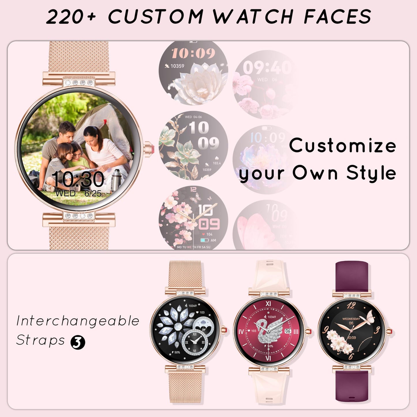 Smart Watch for Women 1.19” HD AMOLED Touchscreen Small Fitness Smartwatch with Bluetooth Call/DIY Dial/Heart Rate/Sleep Monitor, 120+ Sports Mode IP68 Waterproof for Android/iOS, Rose Gold 38MM