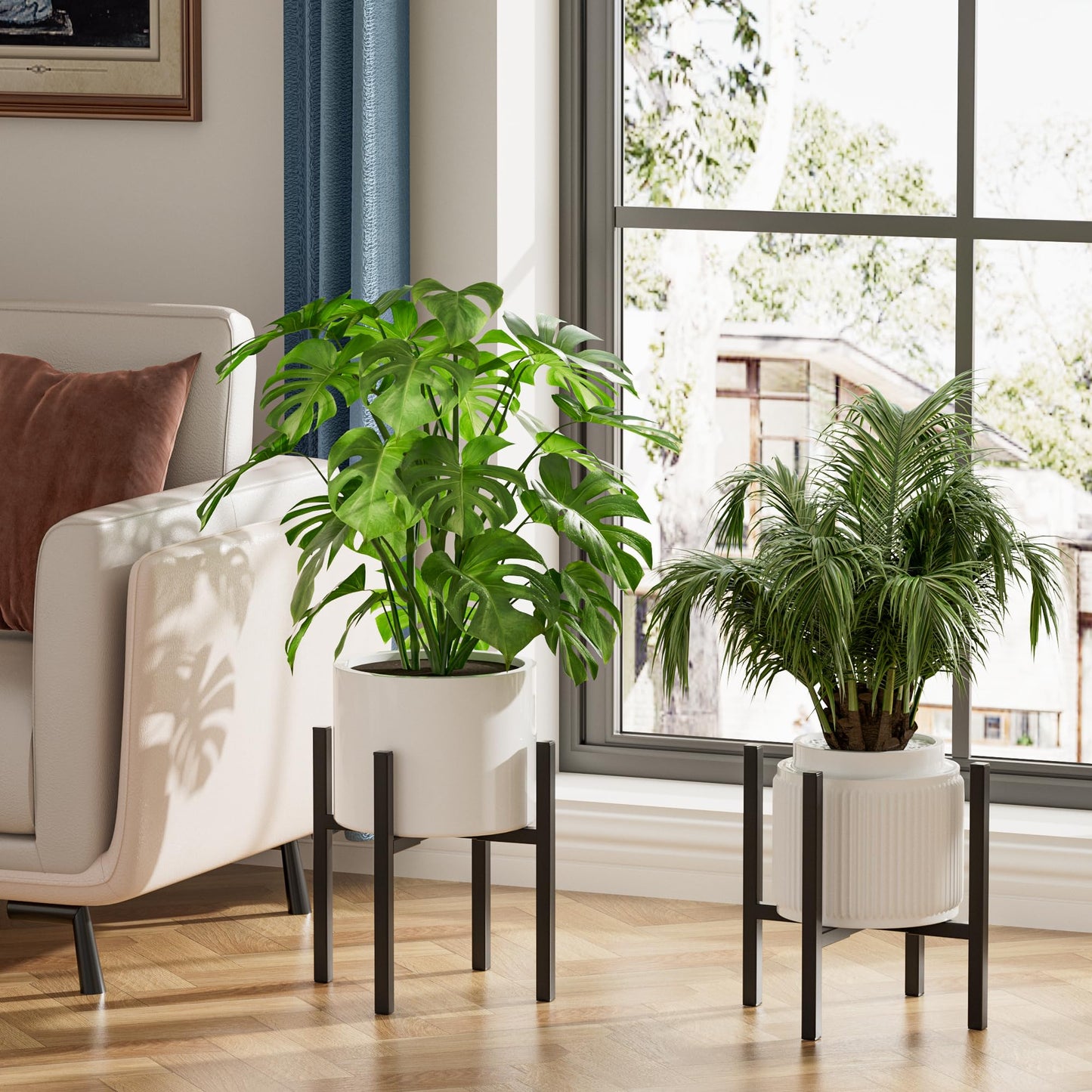 Adjustable Metal Plant Stand Outdoor & Indoor Fits for 8-14 inches Plant Pot Stand Mid Century Modern Planter Pot Holder Corner Plant Stands 2 Packs