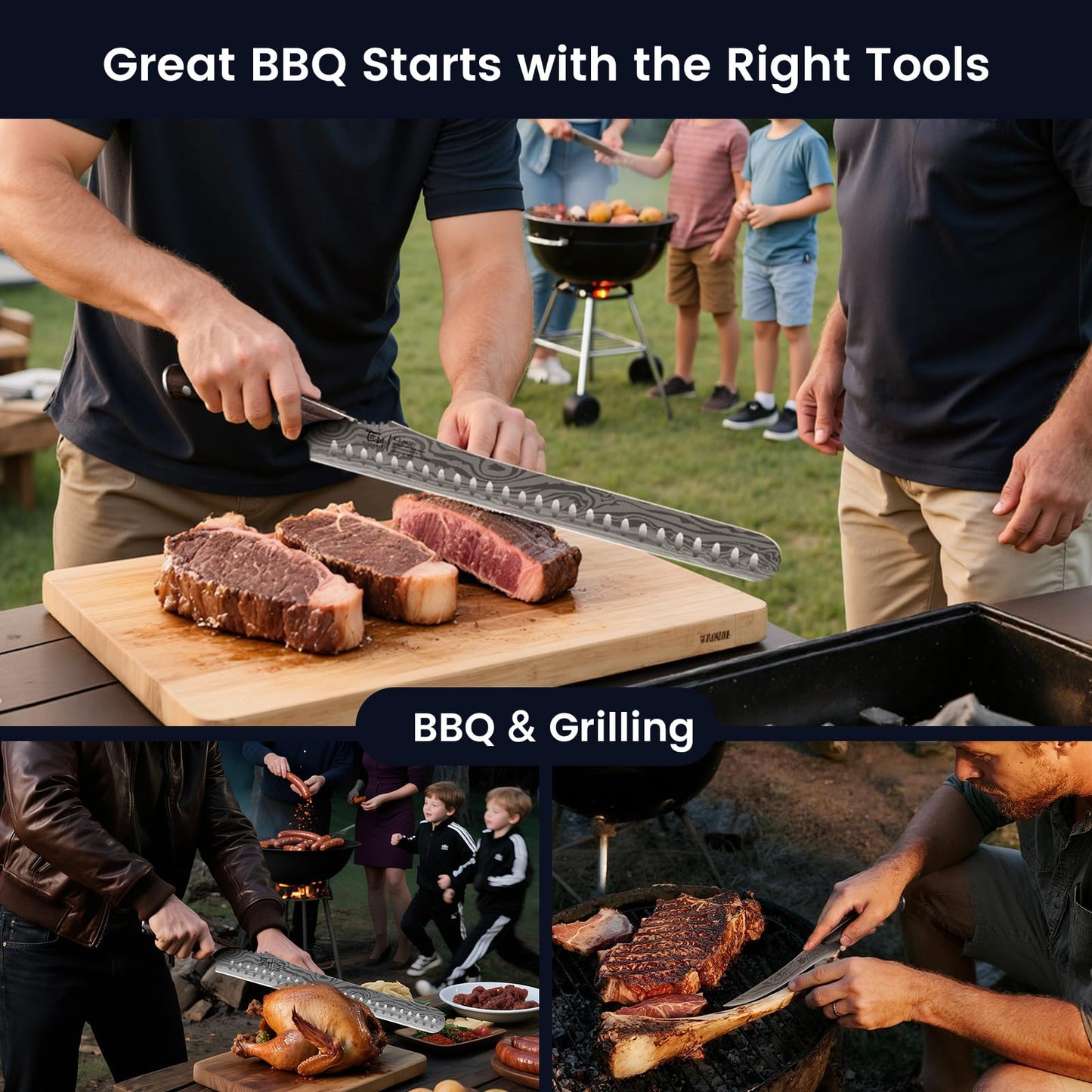 SYOKAMI BBQ Carving Knives Set, Brisket Slicing Knife and Boning Knife for Meat Cutting, Razor Sharp Japanese Style High Carbon Steel Kitchen Knives, Wood Ergonomic Full Tang Handle, Ideal for Gift