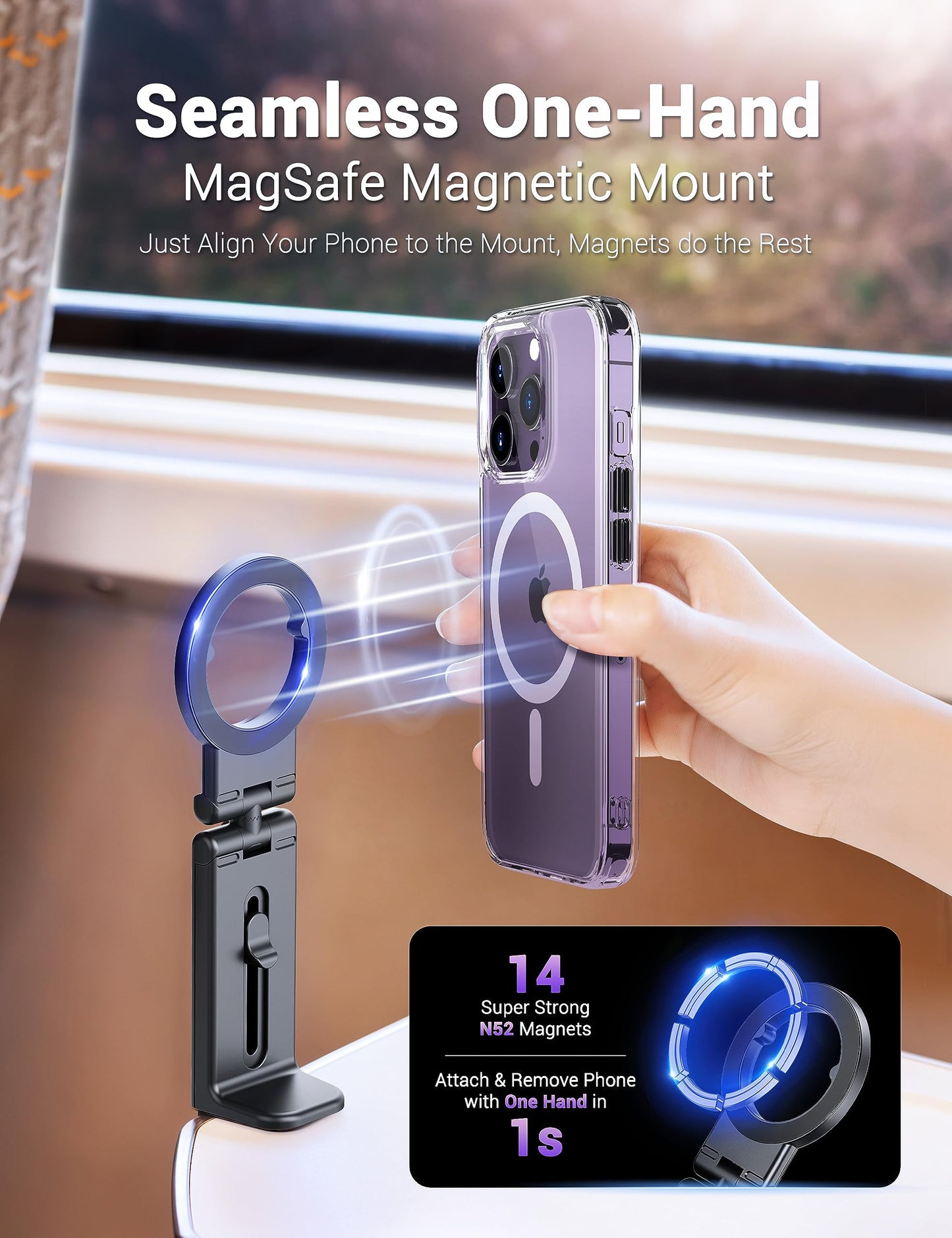 PROfezzion 2-Pack Magnetic Airplane Phone Holder for MagSafe iPhone 17, 16, 15, 14, 13 & All Phones, Handsfree Plane Phone Mount for Seat Tray Table, Travel Essentials Must Have Accessories for Flying