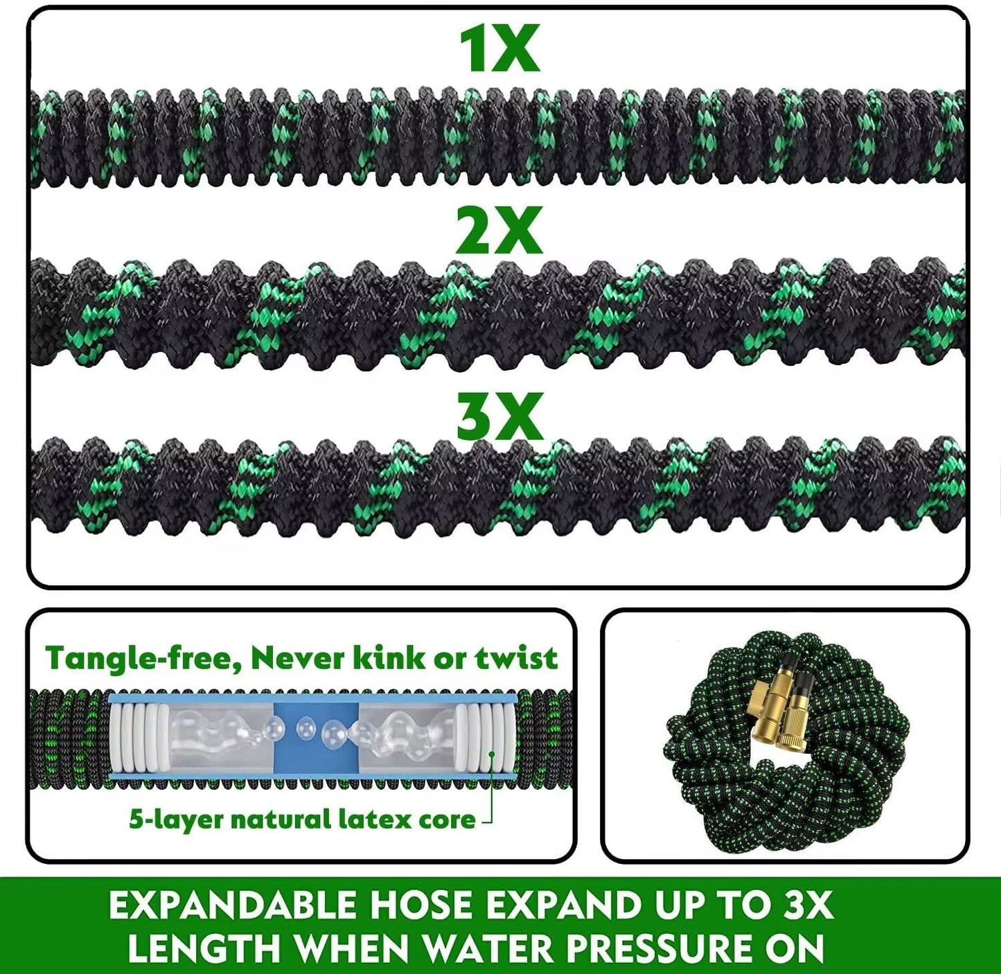 100 FT Garden Hose Expandable Hose - All New 2026 Flexible Water Hose with 10 Functions Spray Nozzle - Car Wash Hose with Solid Brass Connector, Leakproof Lightweight Expanding Pipe for Yard,Outdoor
