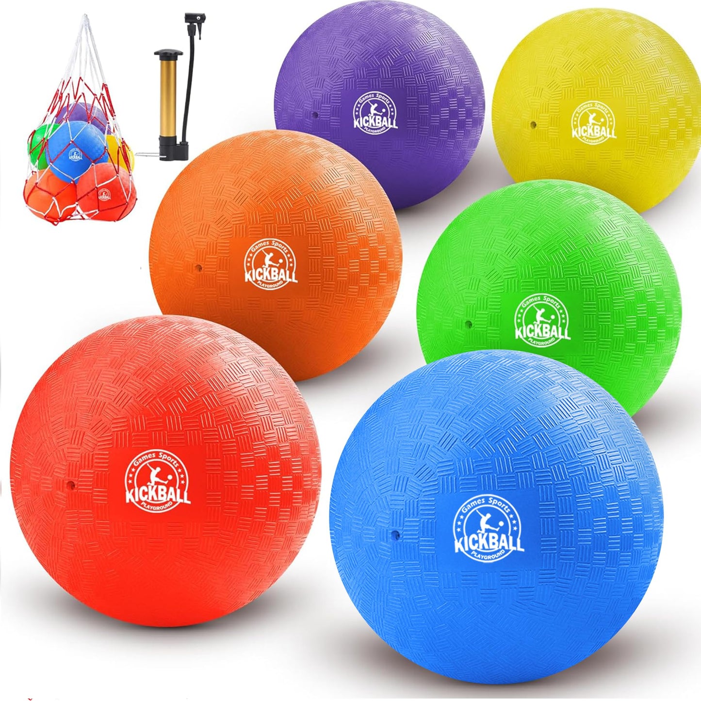10 Inch Kickball Playground Balls 6 Pack,Playground Balls for Kids&Adults,Dodgeballs,Handballs,for School,Outdoor&Indoor Games,with Hand Pump and Storage Bag,Boys and Girls Gift with Gift Box