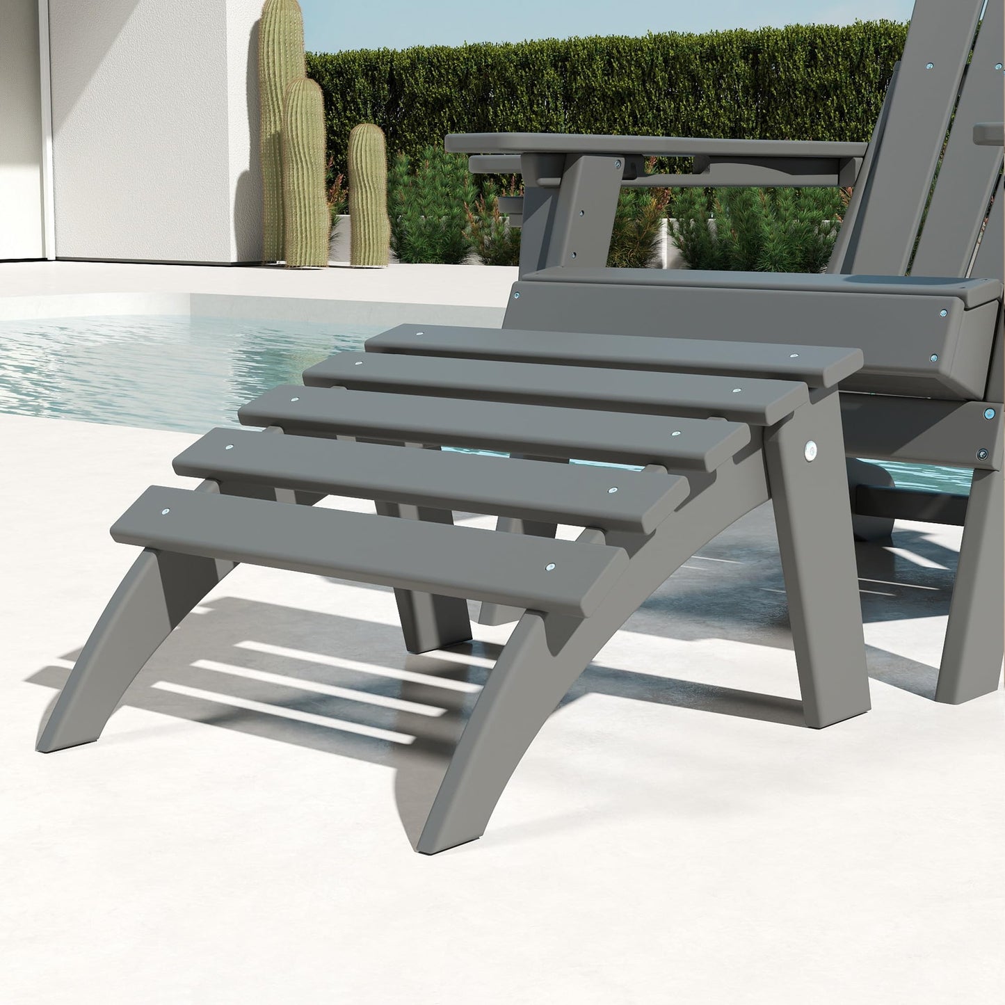 SOINMTY Folding Adirondack Ottoman, HDPE All Weather Adirondack Chair Footrest, Plastic Footstool for Adirondack Chairs, Wide Use in Backyard, Garden, Lawn, Porch, Poolside. Grey