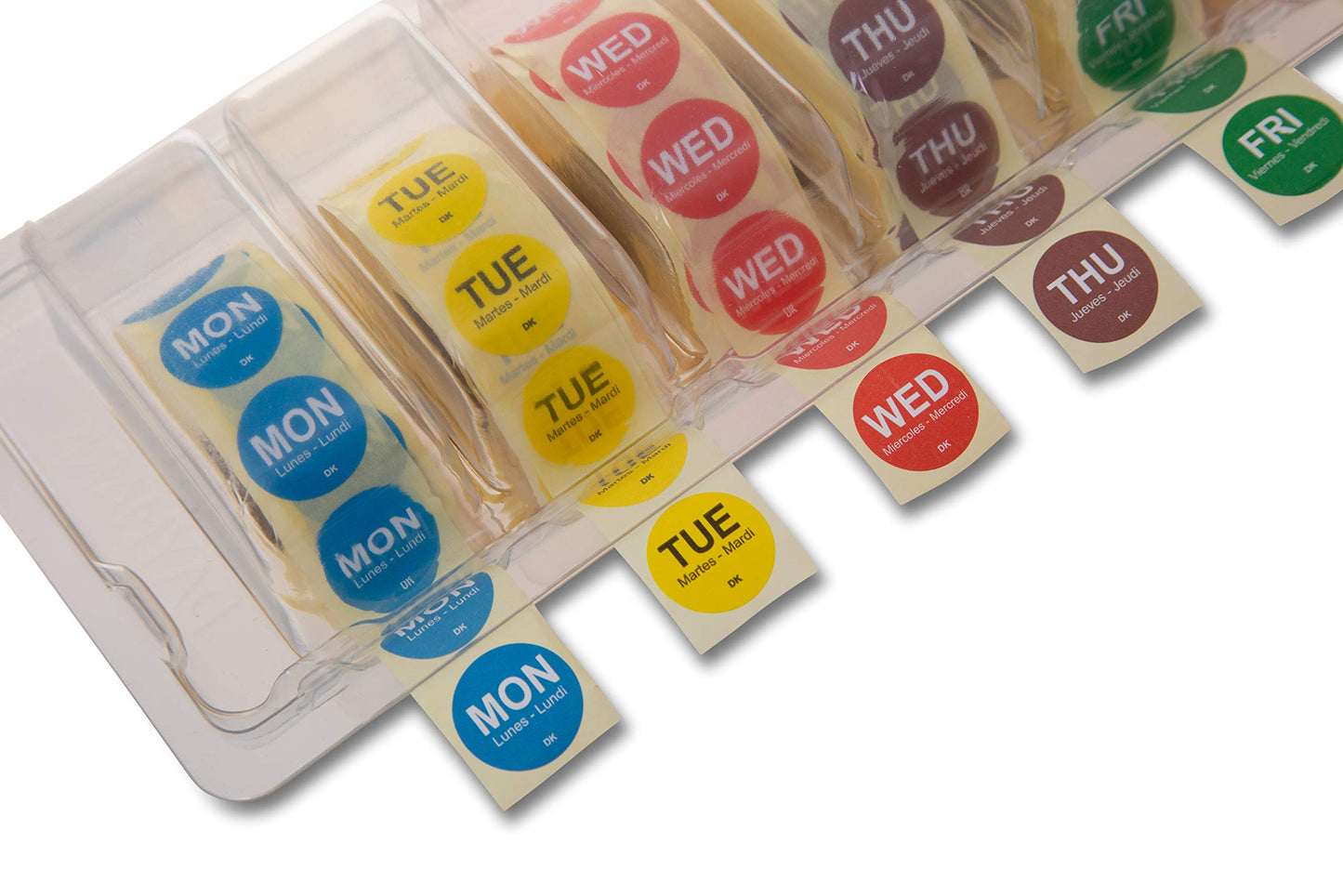 DayMark Safety Systems Day of The Week 3/4" Circle Permanent Labels, Monday-Sunday, Label Dispenser Included (7,000 Labels)