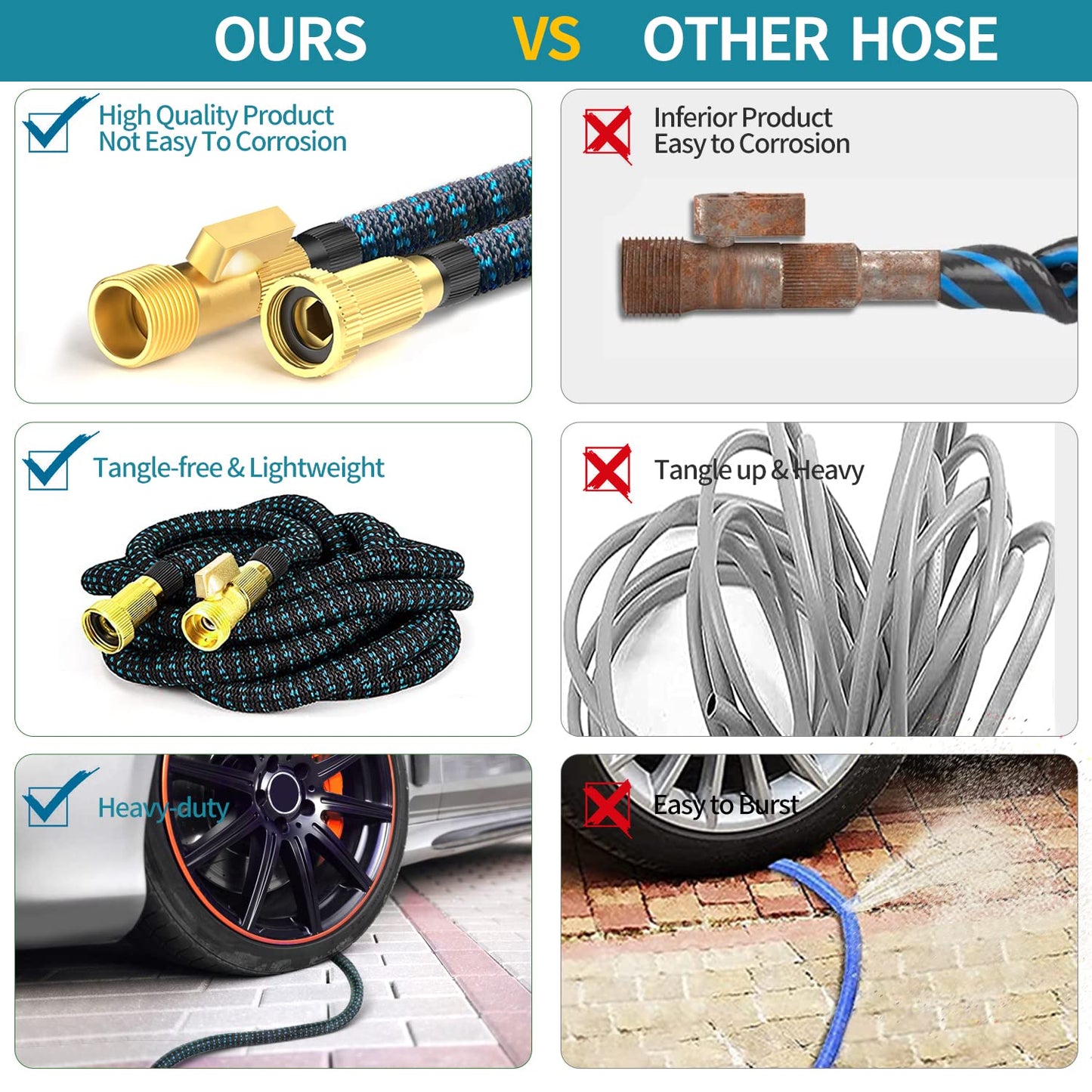 75 ft Expandable Garden Hose with 10 Spray Nozzle - Heavy Duty Superior Strength 3750D - 4 -Layer Latex Core - Expanding Water Hoses - Extra Strong Brass Connectors/Storage Bag
