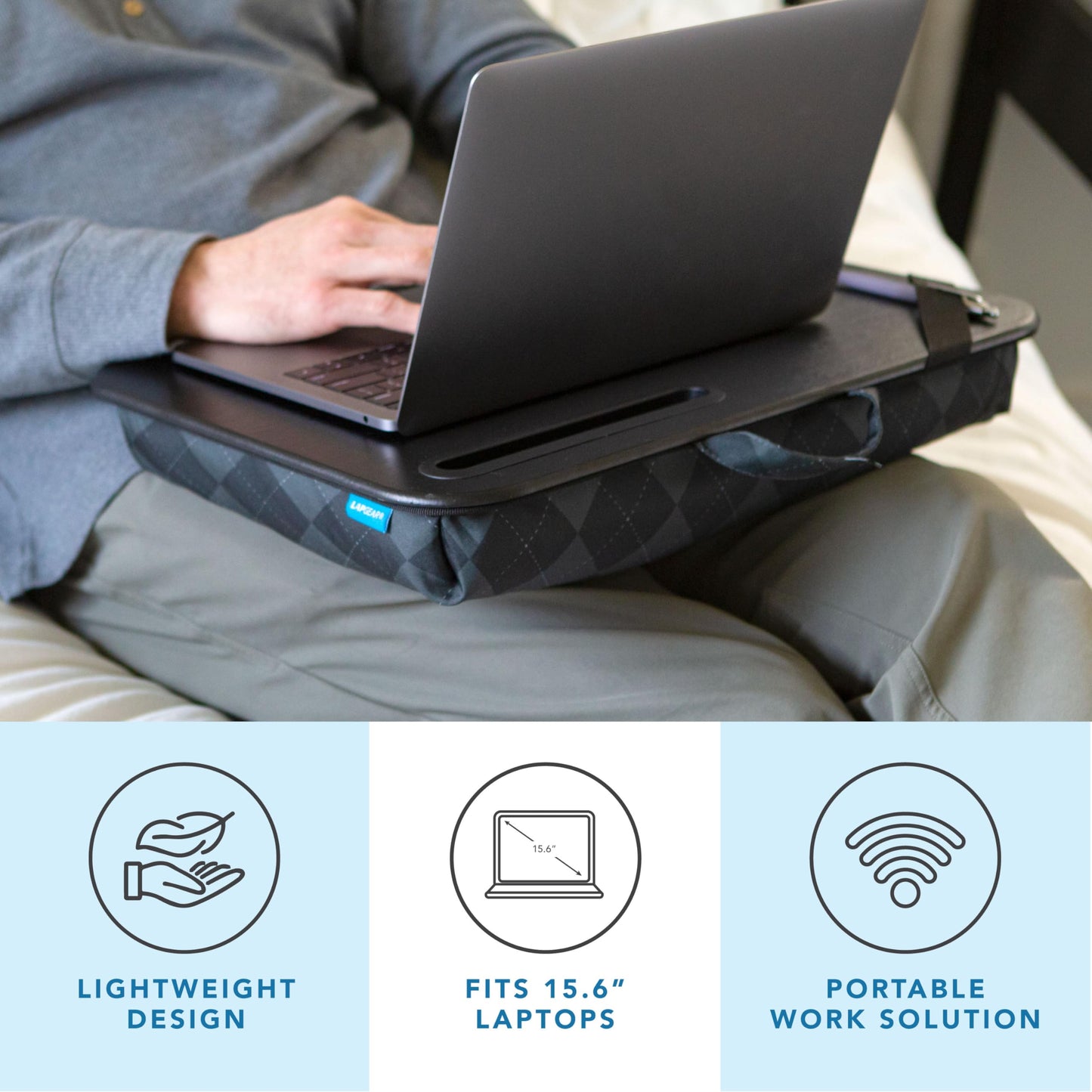 LapGear Designer Lap Desk with Phone Holder and Device Ledge - Gray Argyle - Fits up to 15.6 Inch Laptops - Style No. 45438