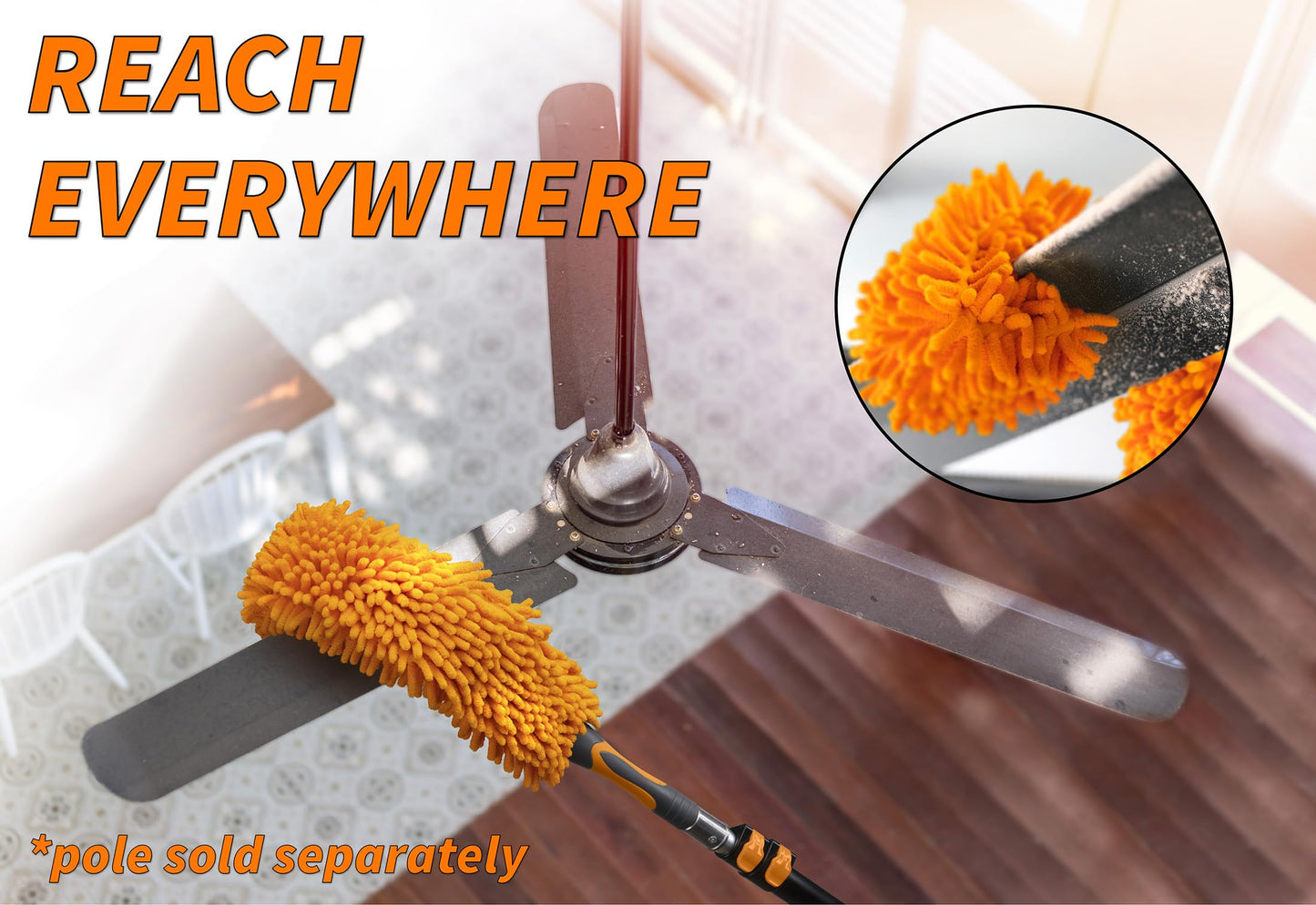 Flexible Ceiling Fan Cleaner Duster // Washable Fan Duster for High Ceiling // Fits All Extension Poles with Standard US Acme Thread // Best Flex-and-Stay Fan Blade Cleaner (Pole Sold Separately)