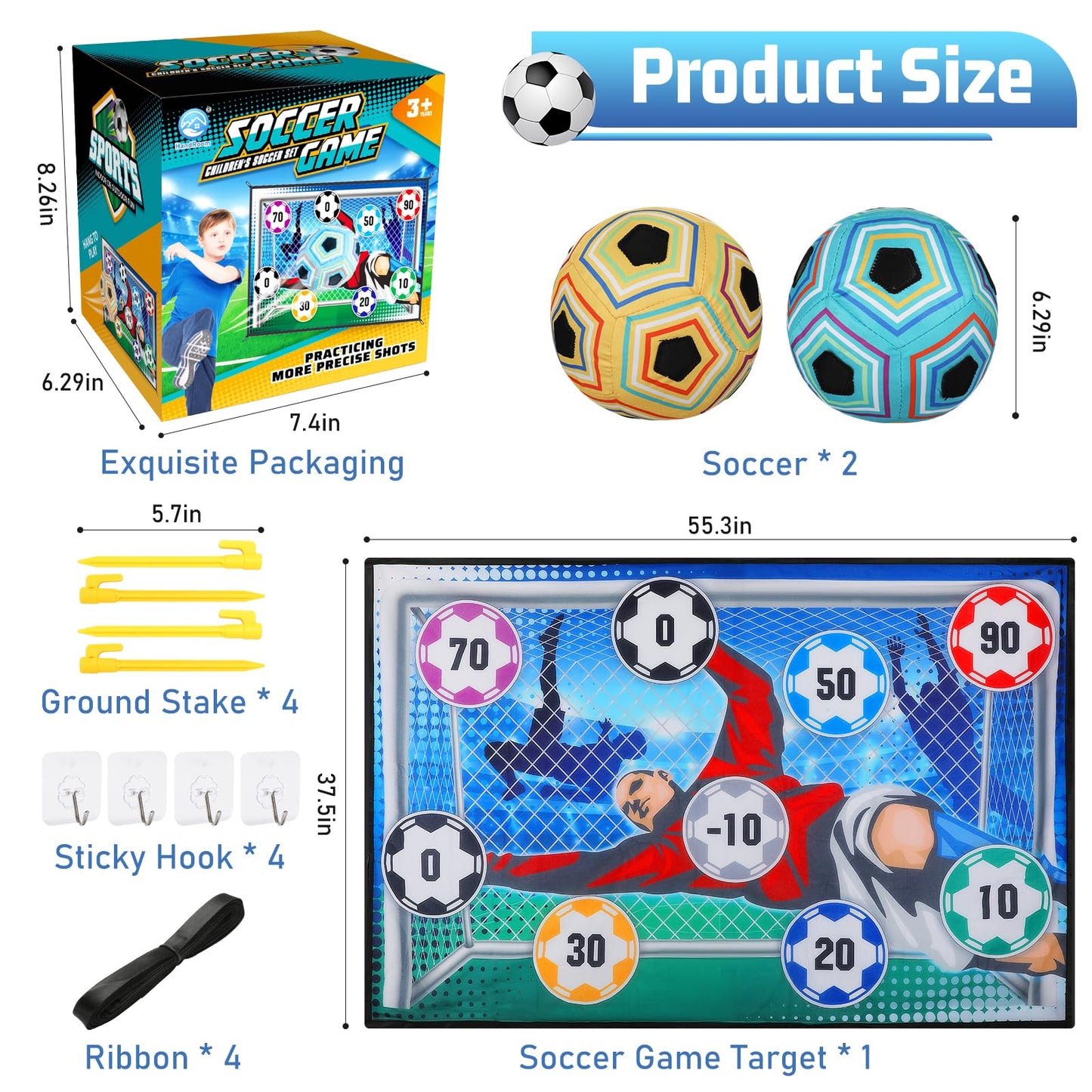 VATOS Soccer Ball Game Set for Kids, Indoor Outdoor Backyard Toss Soccer Goal Game with Velcro Balls, Toddlers Gift for 3 4 5 6 7 8 Year Old Boy Toys