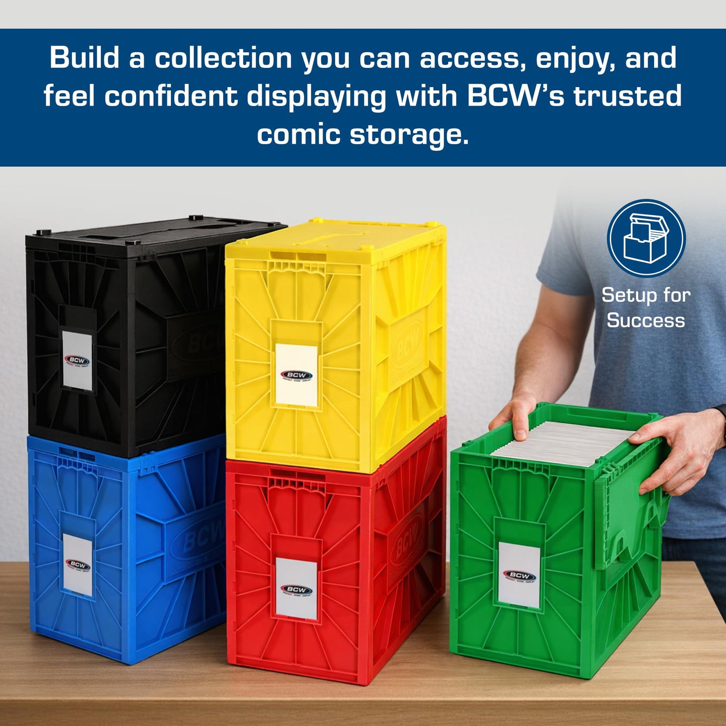 BCW Short Comic Book Bin – Black, 1 Pack | Holds 150 Comics | Acid-Free Heavy-Duty Plastic Storage Box with Partition | Stackable Organizer for Comic Collectors