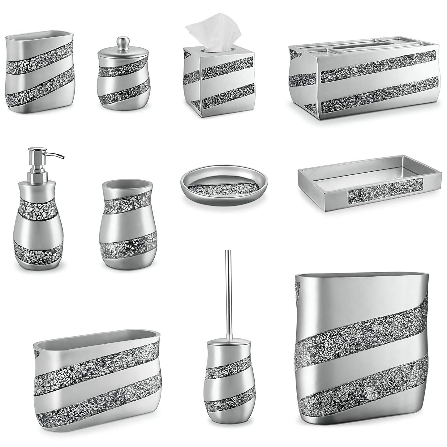 Creative Scents Toilet Brush and Holder Set - Silver Mosaic Toilet Bowl Brush and Holder, Toilet Cleaner Brush with Sturdy Stainless Steel Handle, Bathroom Toilet Scrubber Brush with Decorative Holder