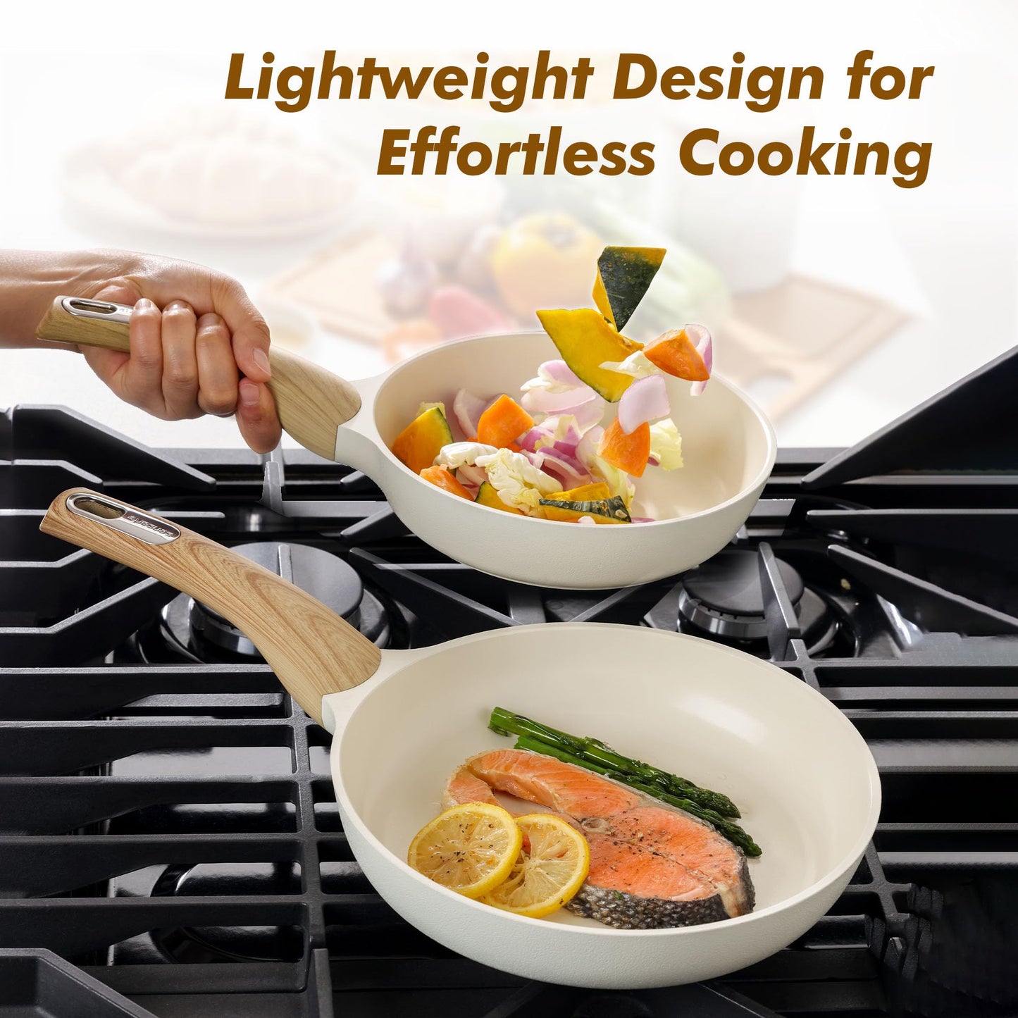 SENSARTE Ceramic Nonstick Frying Pan Skillet with Lid, 9.5/11/12.5 Inch Non Stick Pan Wok, Healthy Kitchen Cooking Sauté Pans, Free of Intentionally Added PFOA/PFAS/PTFE, Induction Compatible, White