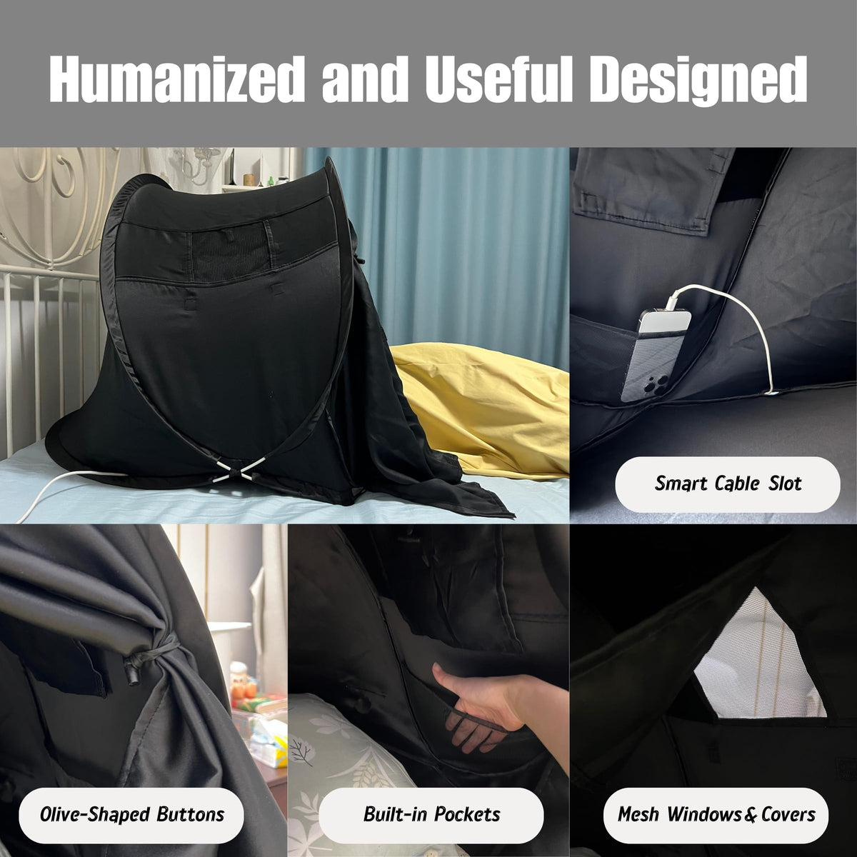 Compact Blackout Bed Tent for Deep Sleep - Light-Blocking Luxury Sleep Den Tent - Blackout Canopy to Improve Sleep Anytime, Anywhere - Perfect for Nightshift, Dorms, Travel, Naps and Relaxation