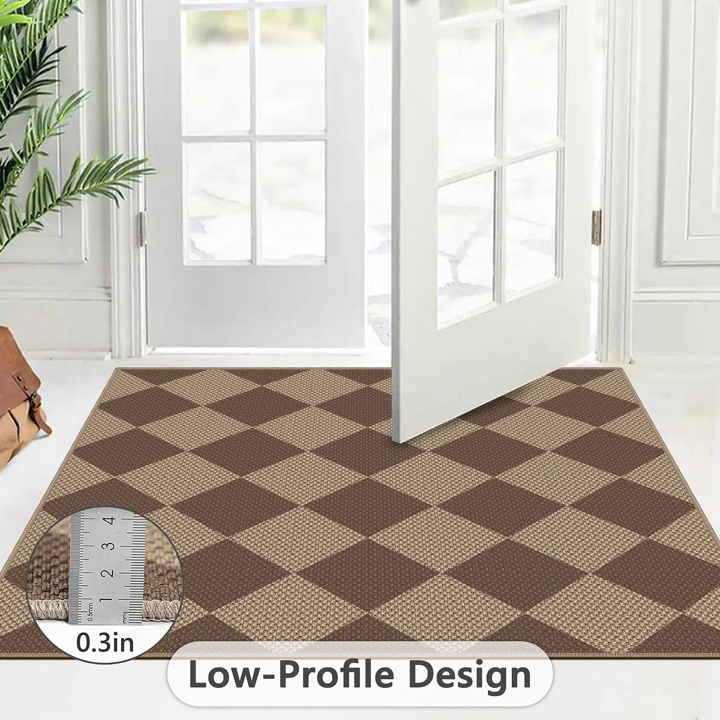 Capslpad Indoor Door Mat 32"x48",Non-Slip Checkered Front Door Mat Indoor,Easy Jute Low-Profile Entryway Mat,Mud Trapper Absorbent Inside Floor Mats Area Rug for Entrance Entry(Nature/Brown)