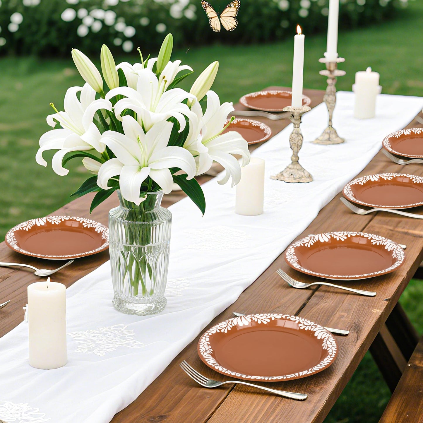 Houuqe 120 PCS Platos De Barro Mexicanos Mexican Paper Plates Baby Shower Cielito Lindo Party Decoration- 9 Inch Mexican Terracotta Flower Clay Pottery Paper Plates for Cinco De Mayo Wedding Birthday